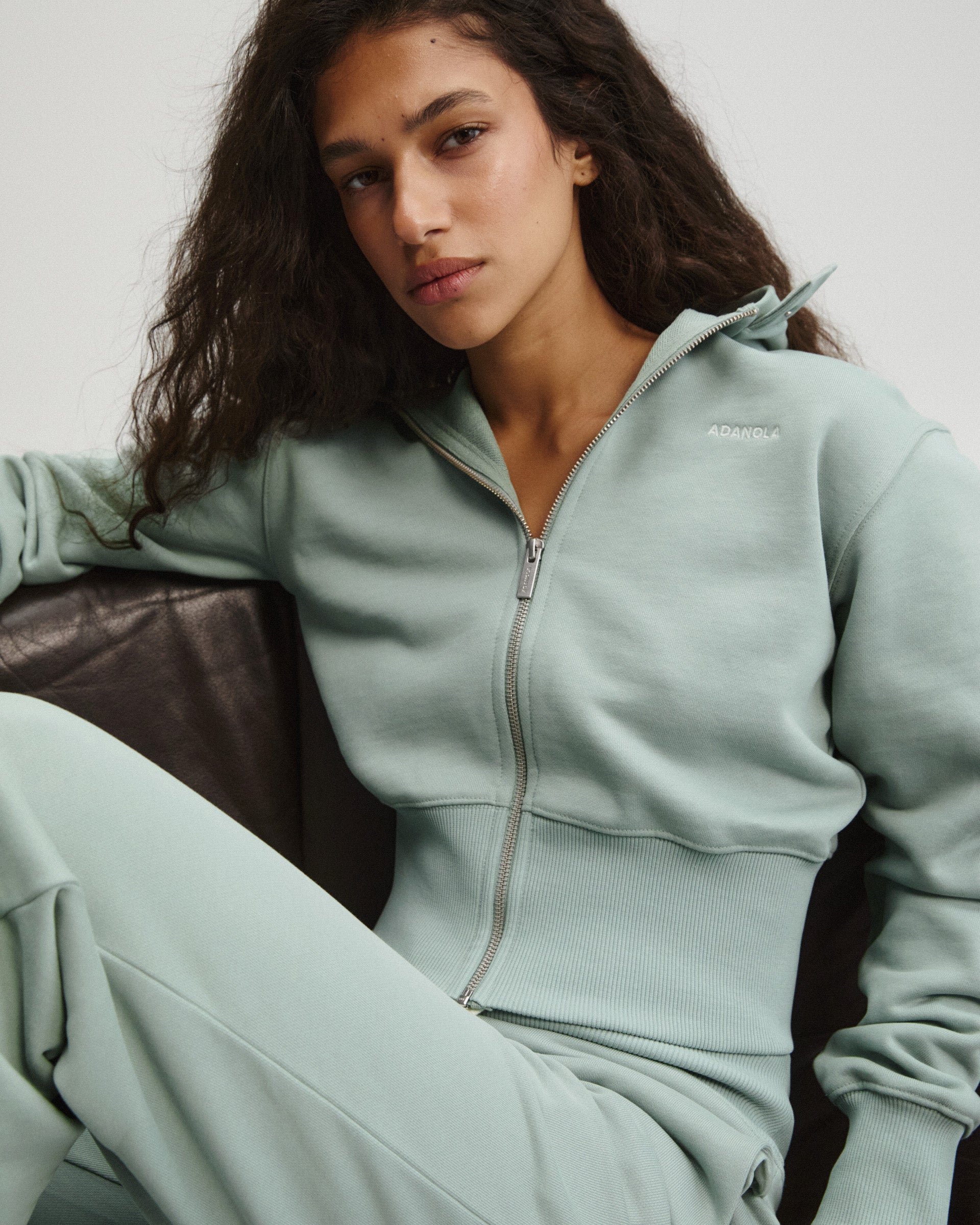 Cinch Hem Full Zip Hoodie - Cloud Blue