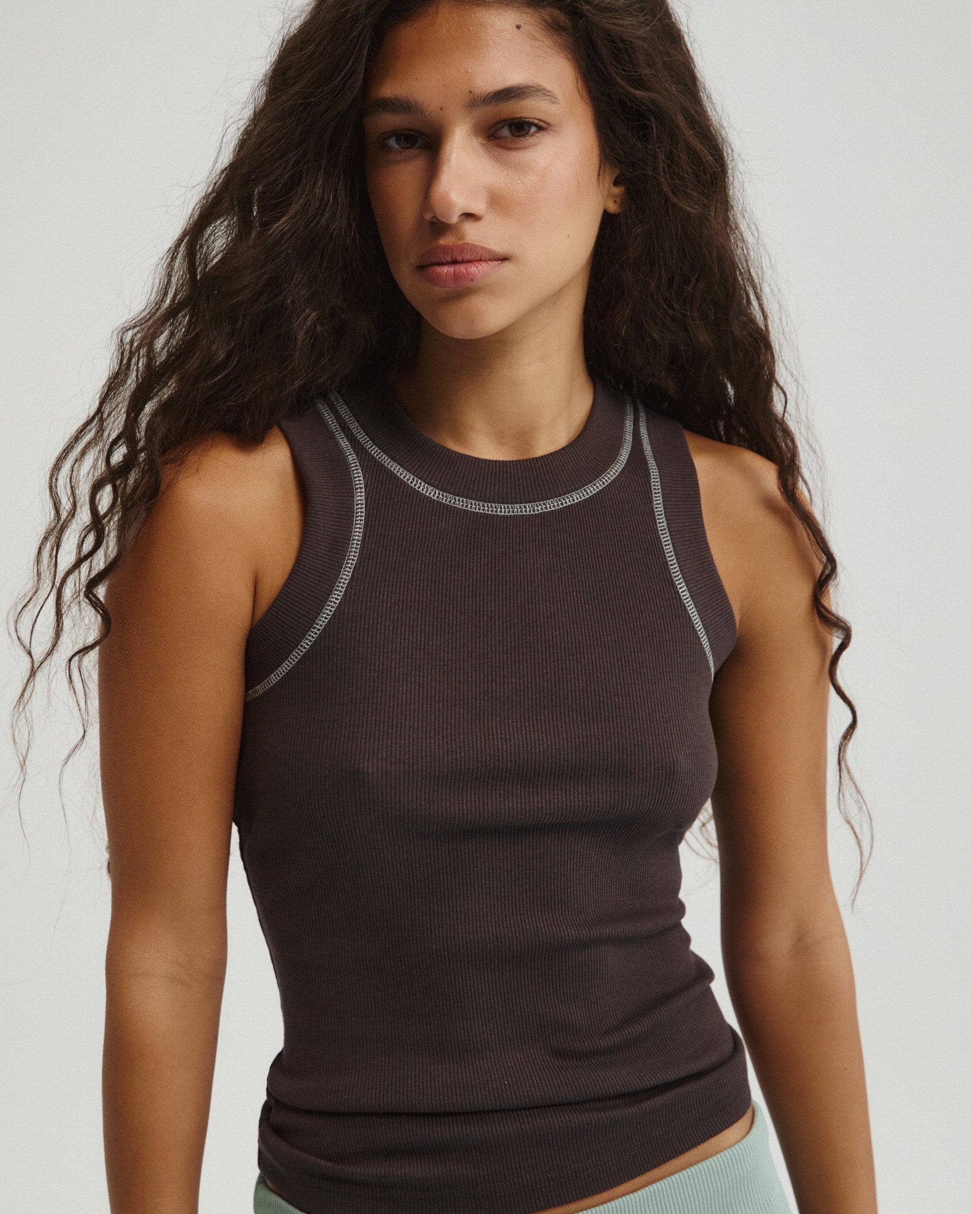 Overlock Ribbed Tank Top - Coffee Bean