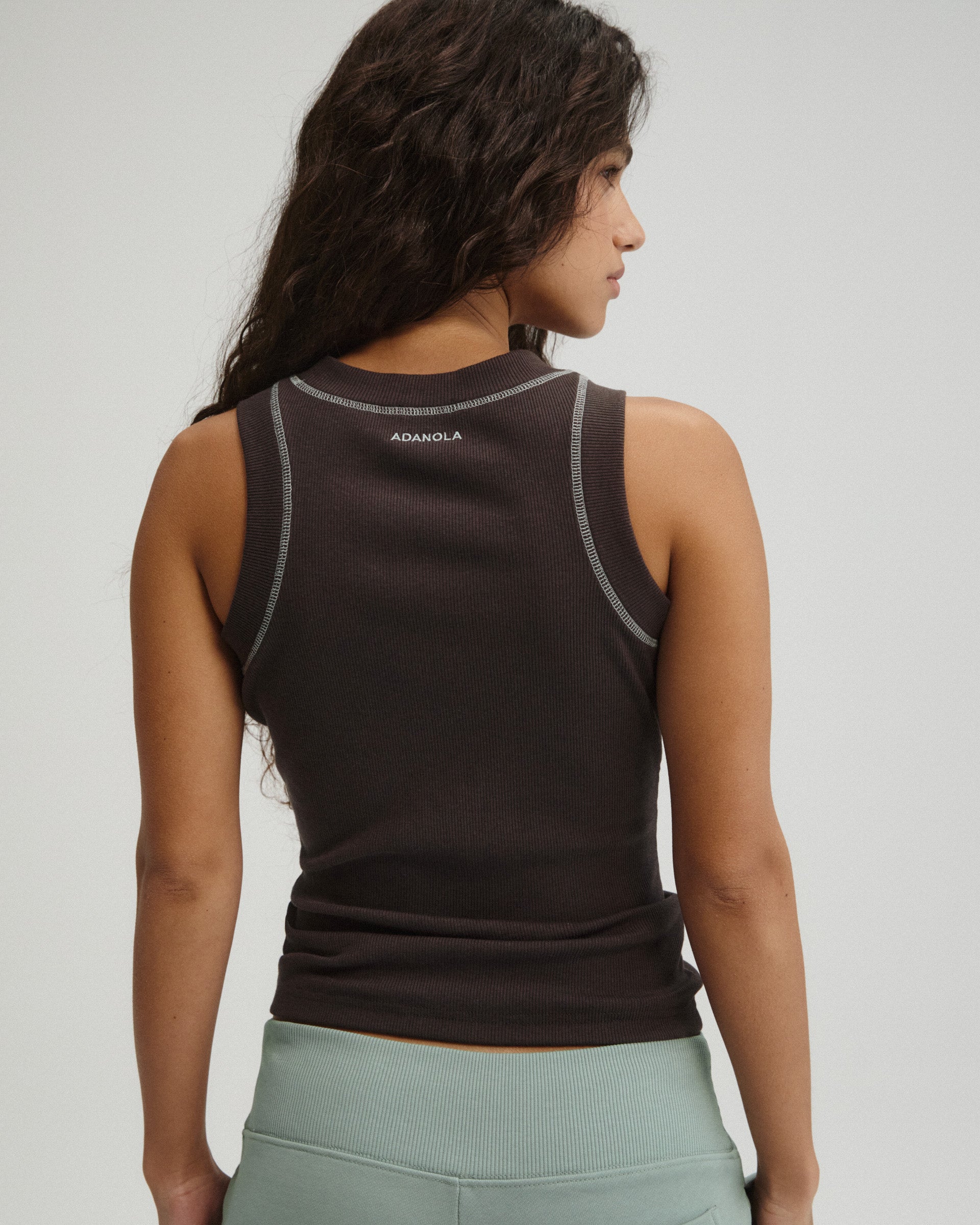 Overlock Ribbed Tank Top - Coffee Bean