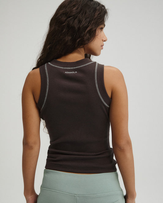 Overlock Ribbed Tank Top - Coffee Bean