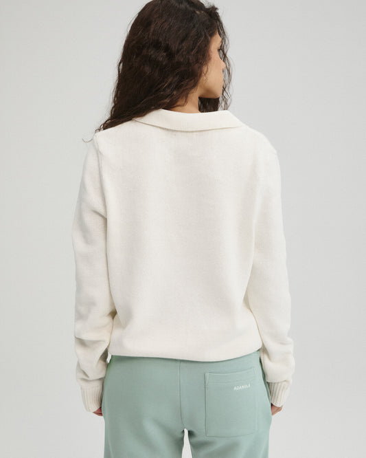 Knit Stripe Polo Top - Marshmallow White