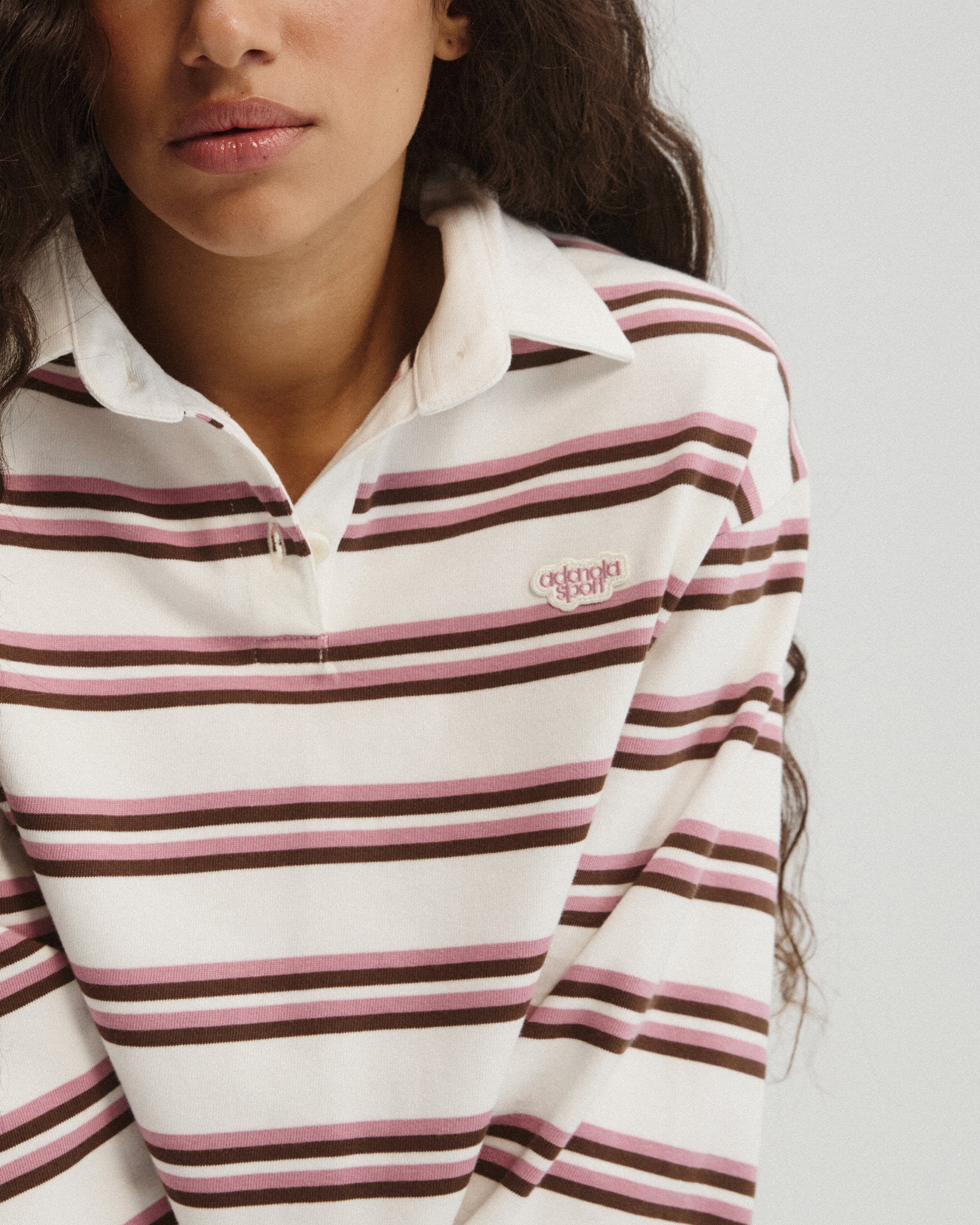 Stripe Branded Rugby Top - Dusty Pink/Marshmallow White