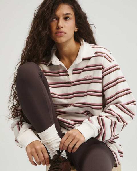 Women's Stripe Branded Rugby Top - Dusty Pink | Adanola – Adanola