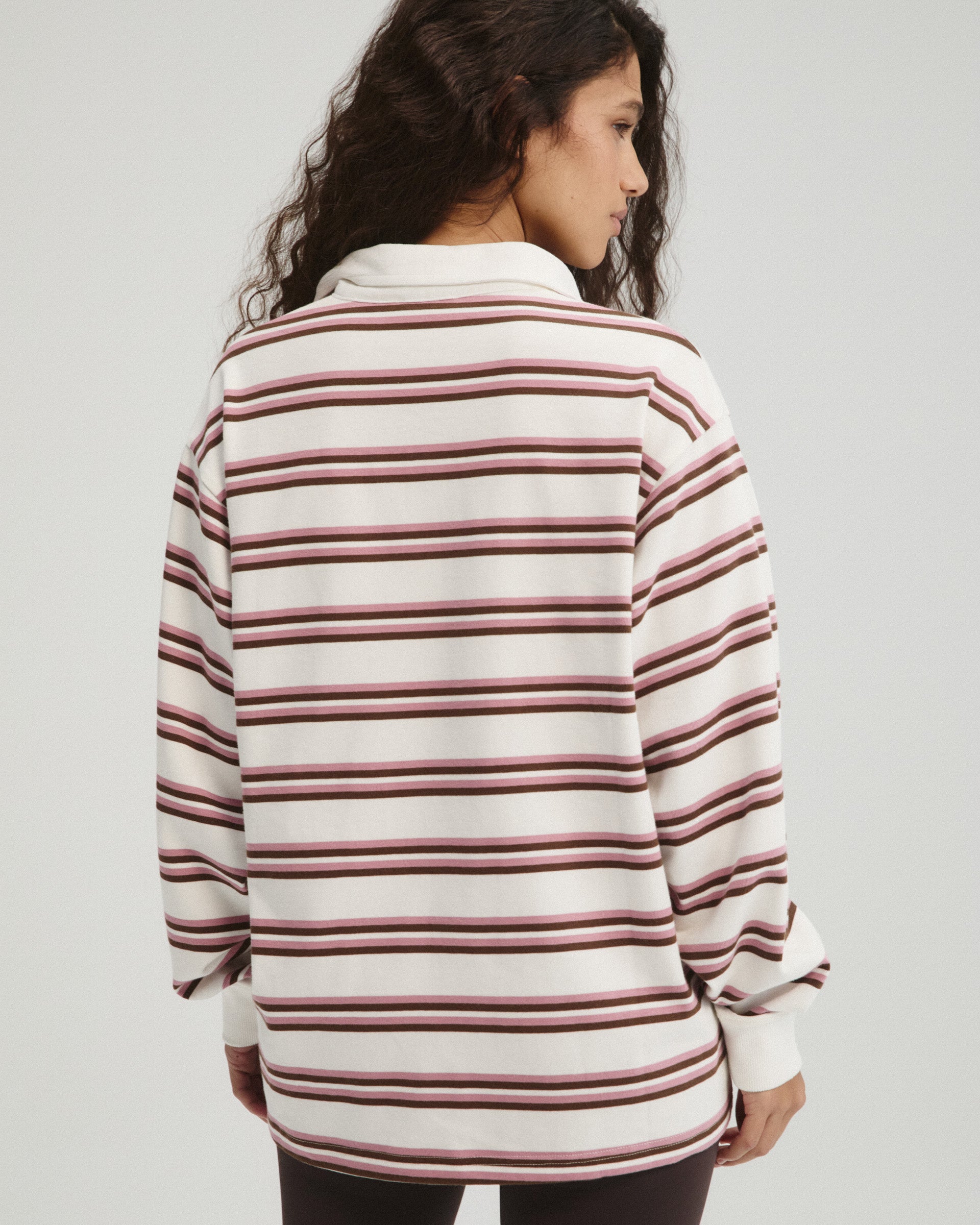Stripe Branded Rugby Top - Dusty Pink/Marshmallow White
