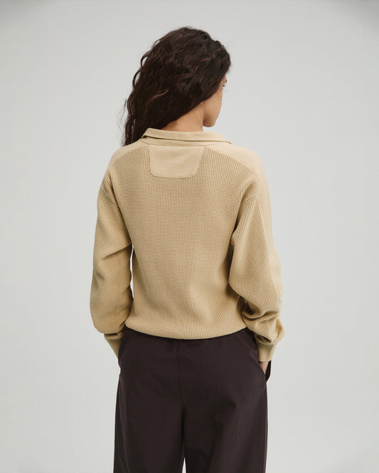 Knit Panelled Pocket Sweatshirt - Caramel Beige