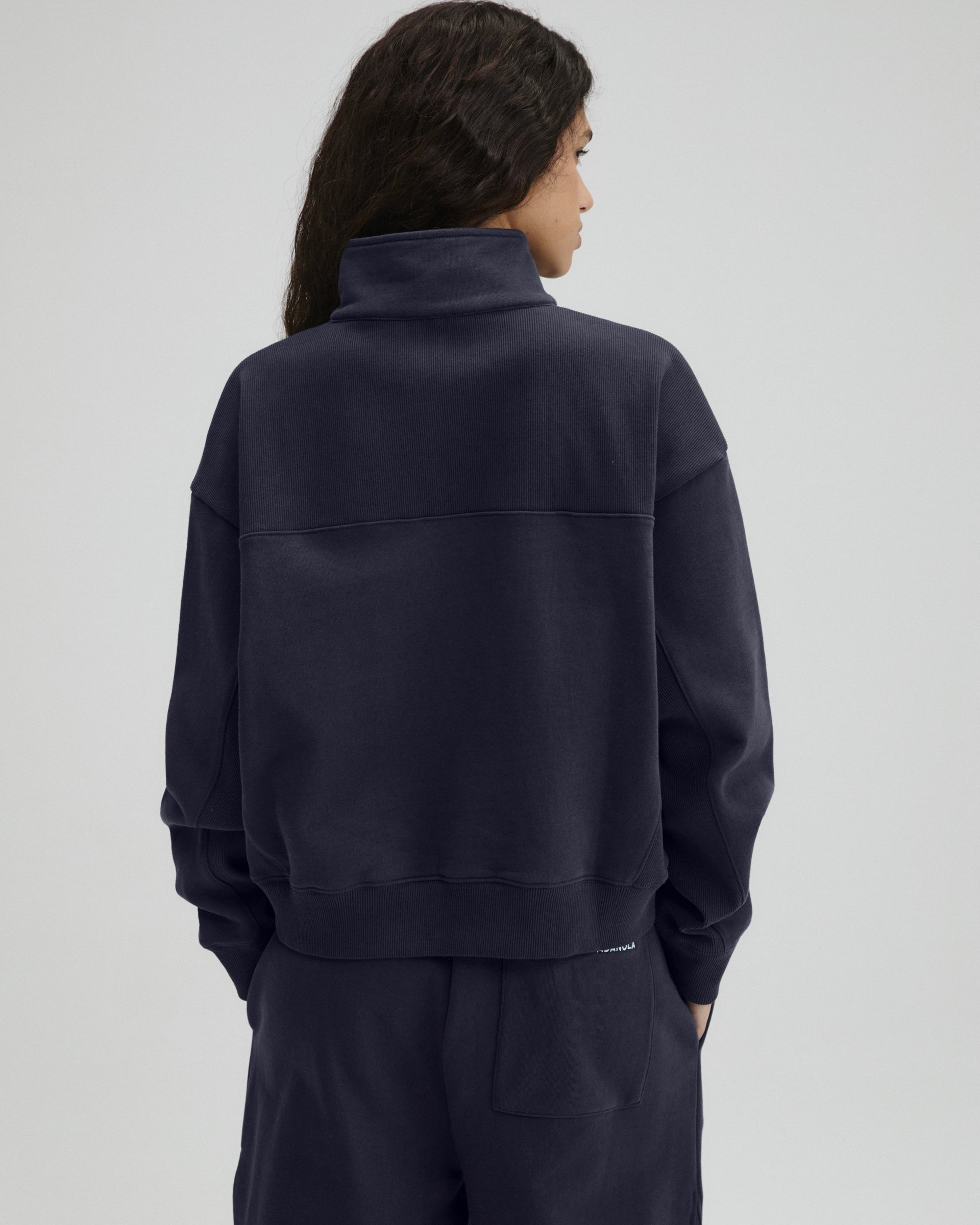 Ribbed Panel Funnel Neck Sweatshirt - Midnight Blue