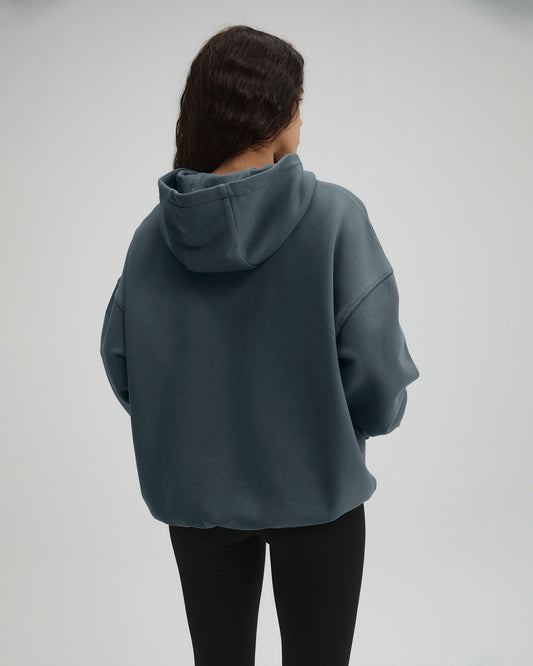 Distressed Varsity Washed Oversized Hoodie - Storm Blue