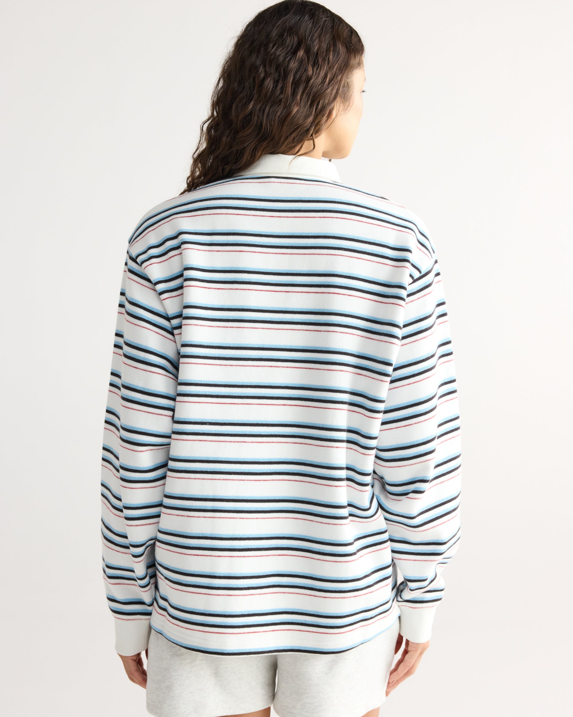Varsity Oversized Stripe Rugby Top - Airy Blue/Marshmallow White