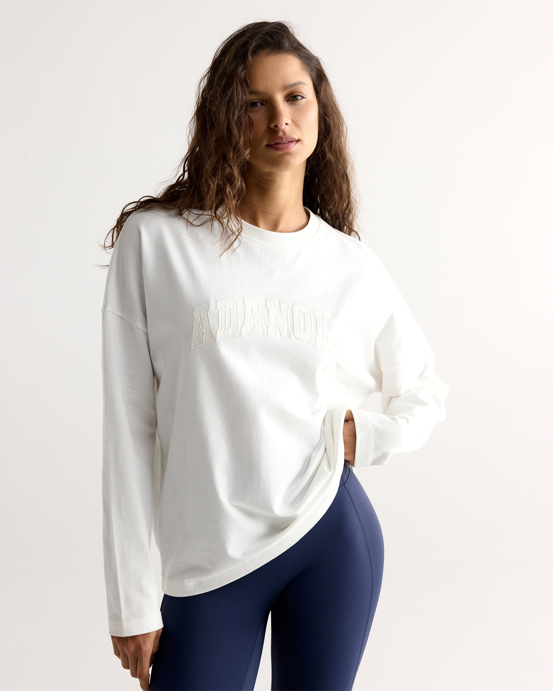 Varsity Long Sleeve Drop Shoulder T-shirt - White/Marshmallow