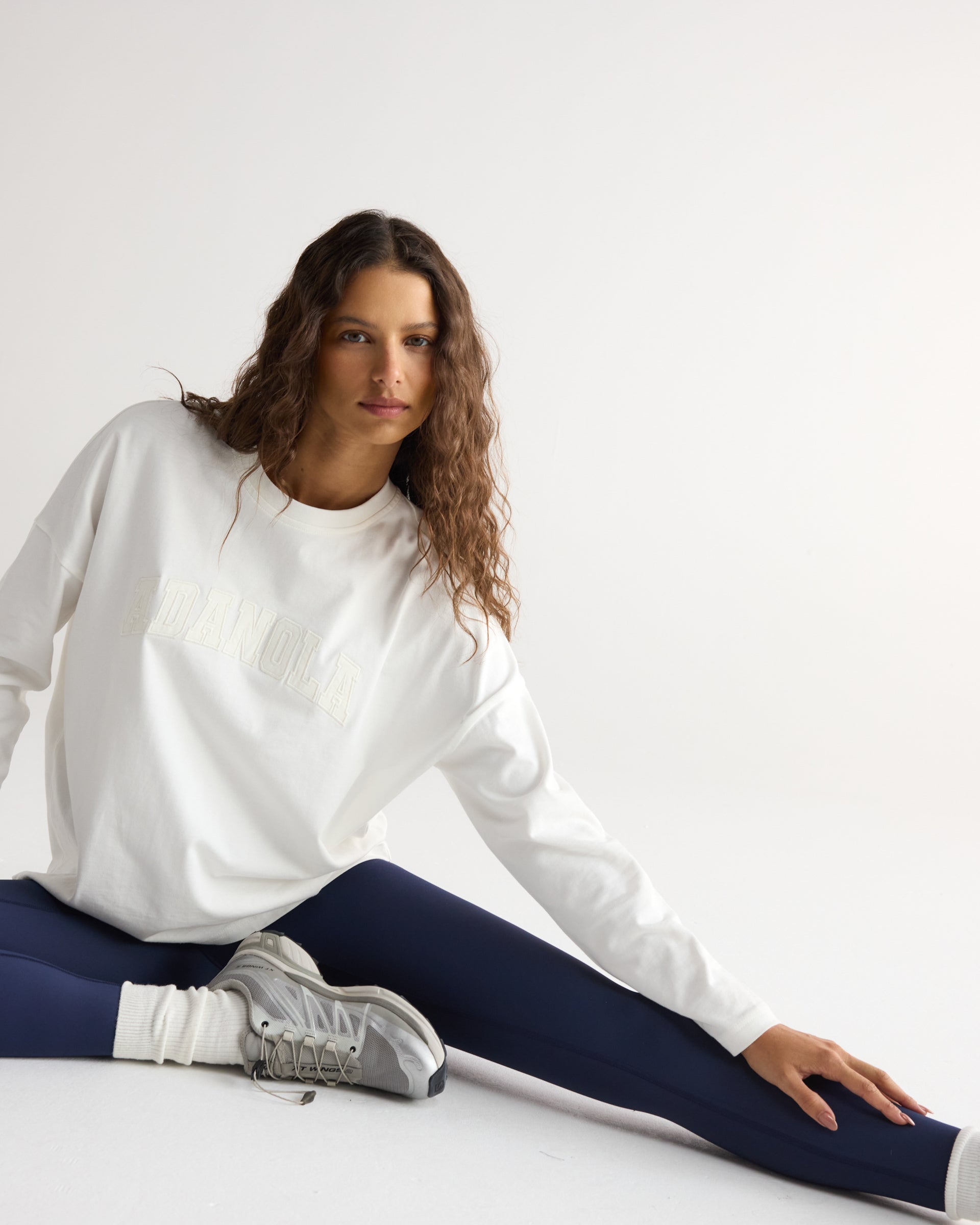 Varsity Long Sleeve Drop Shoulder T-shirt - White/Marshmallow White