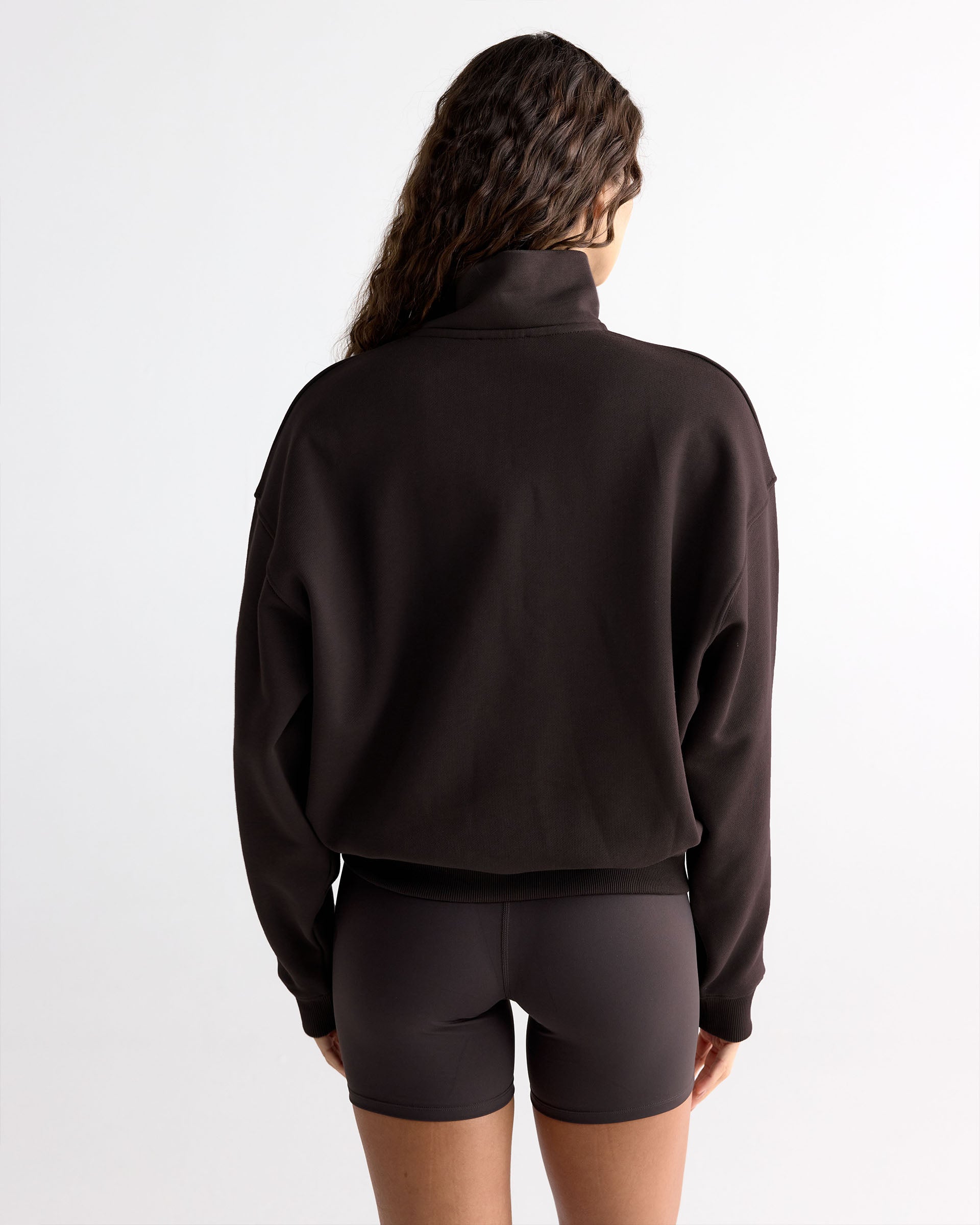 Varsity Relaxed Funnel Neck Zip Sweatshirt - Coffee Bean/Marshmallow White