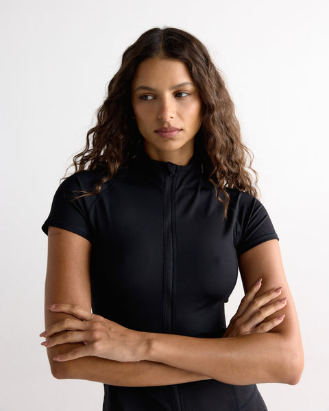 Women's Ultimate Short Sleeve Zip Up Top - Black | Adanola – Adanola