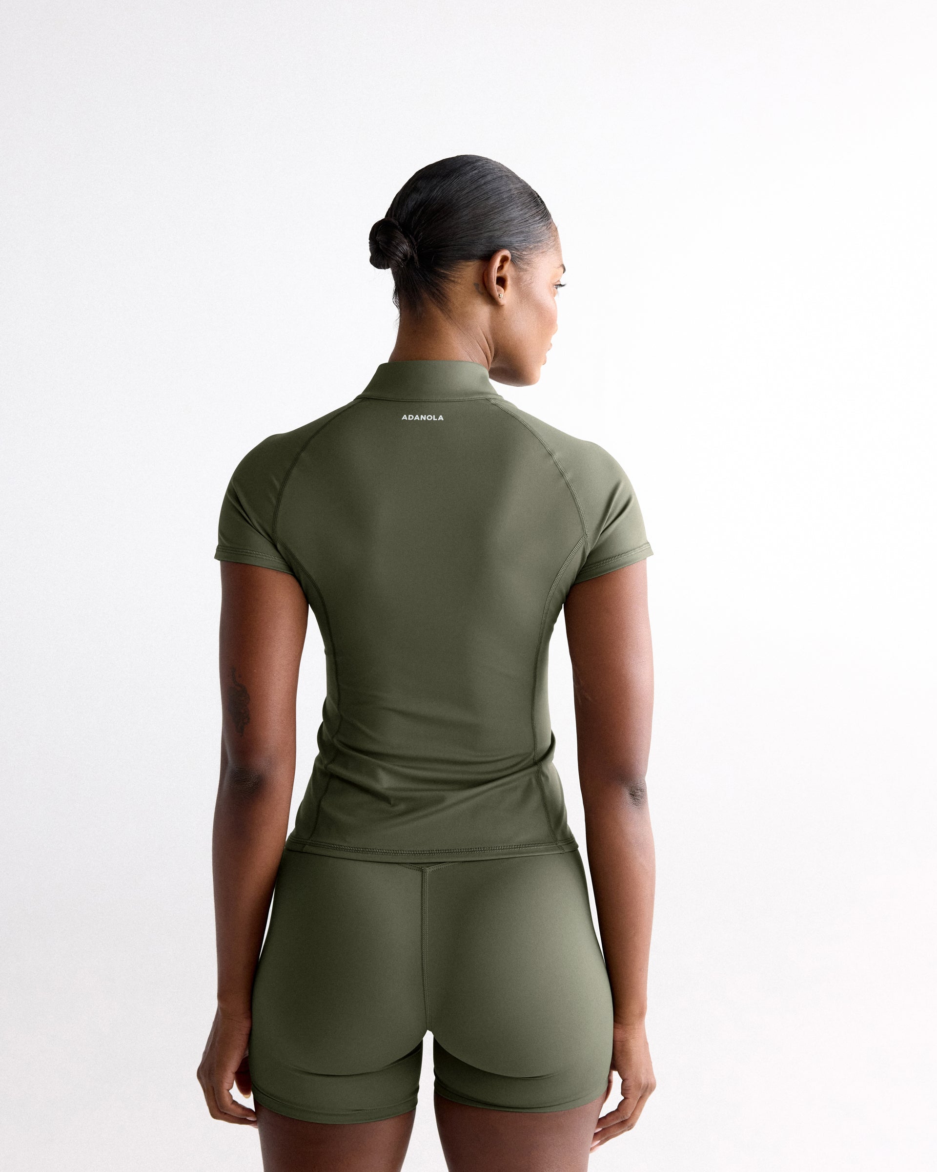 Ultimate Short Sleeve Zip Up Top - Olive Green – Adanola