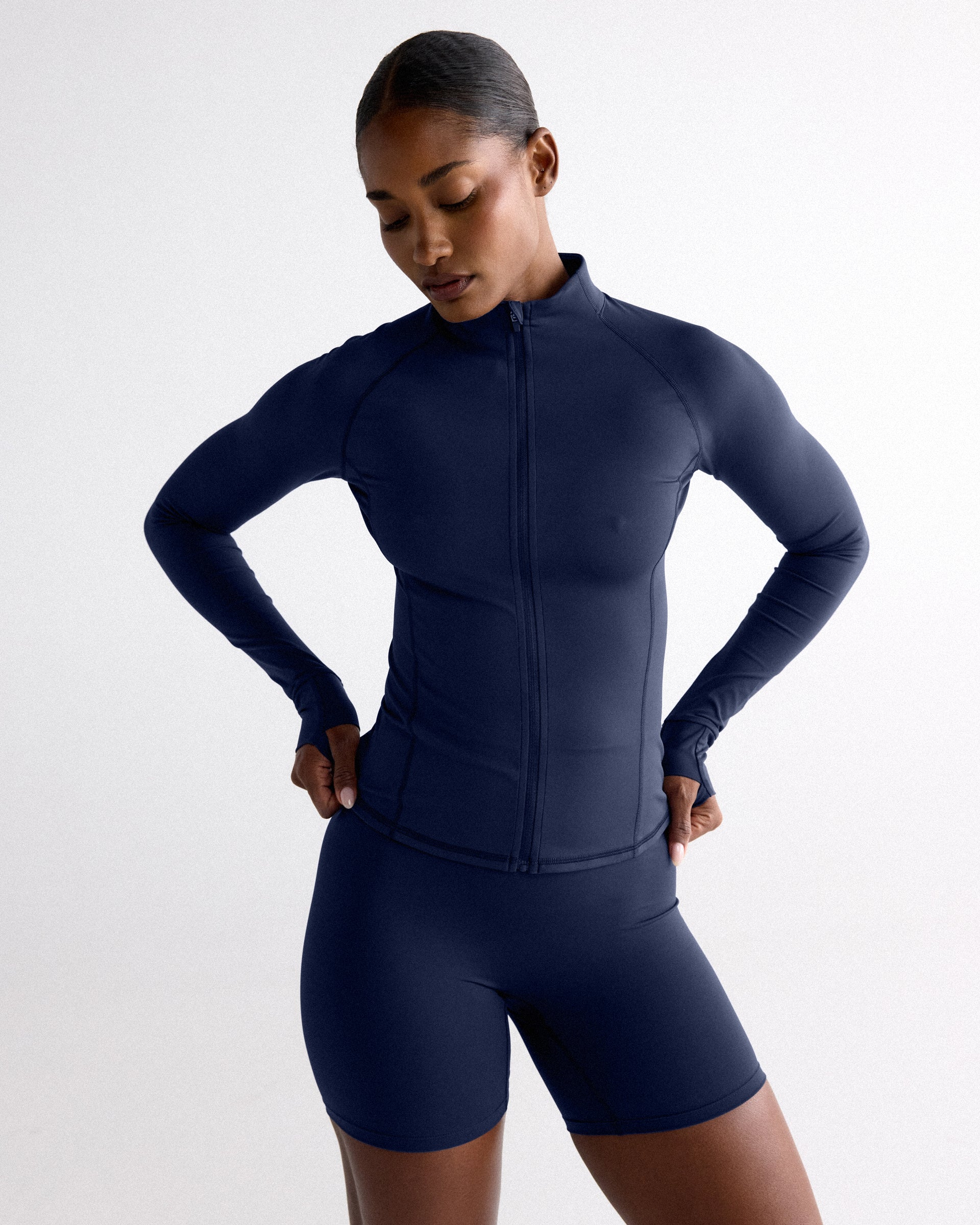 Ultimate Long Sleeve Zip Up Top - Navy Blue – Adanola