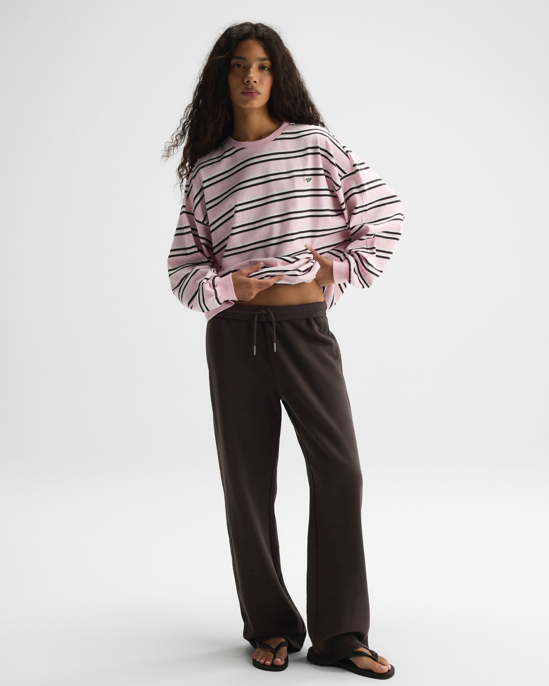 Women's Stripe Long Sleeve T-shirt - Cloud Pink | Adanola – Adanola