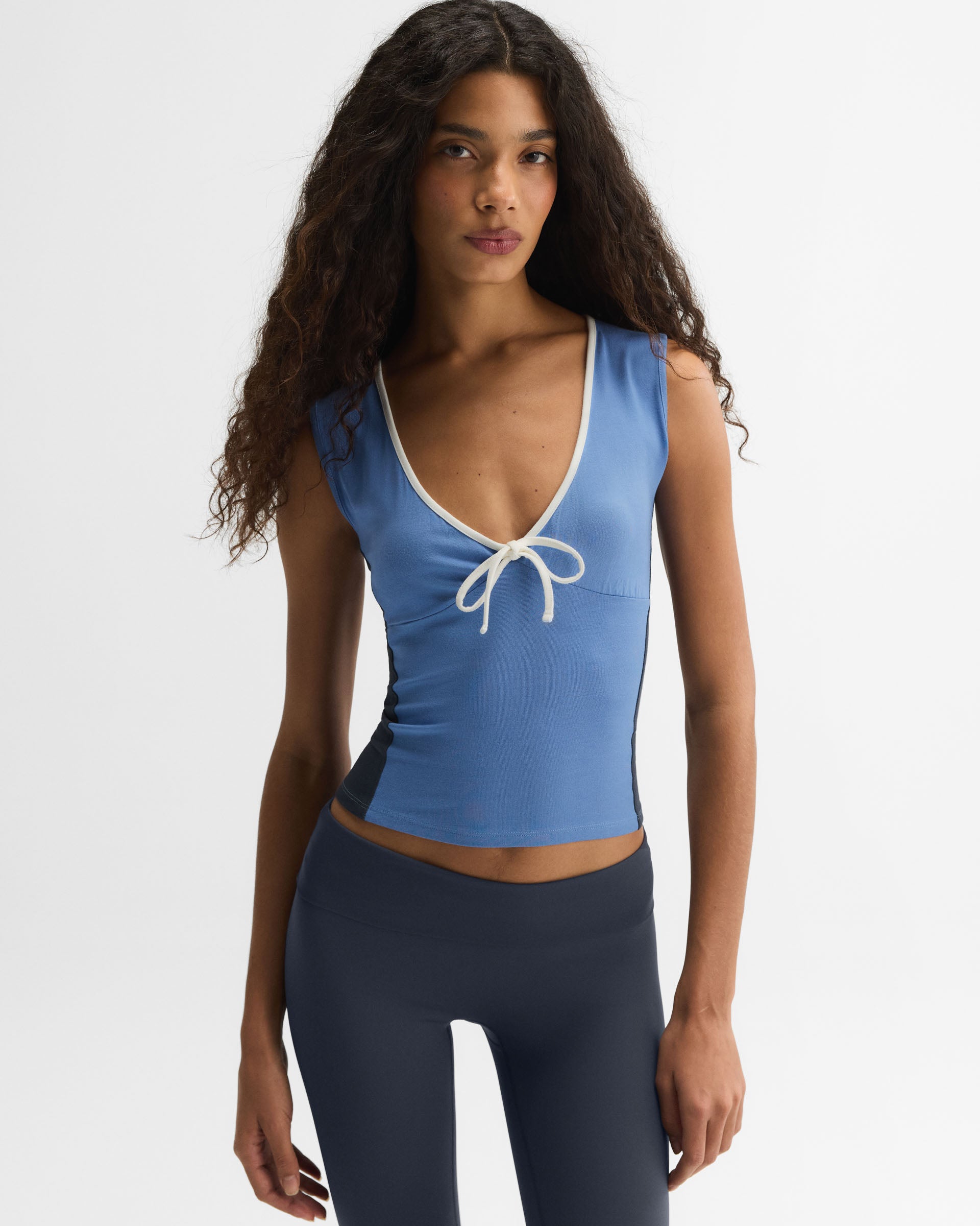 Modal Soft V-Neck Detail Top - Blossom Blue