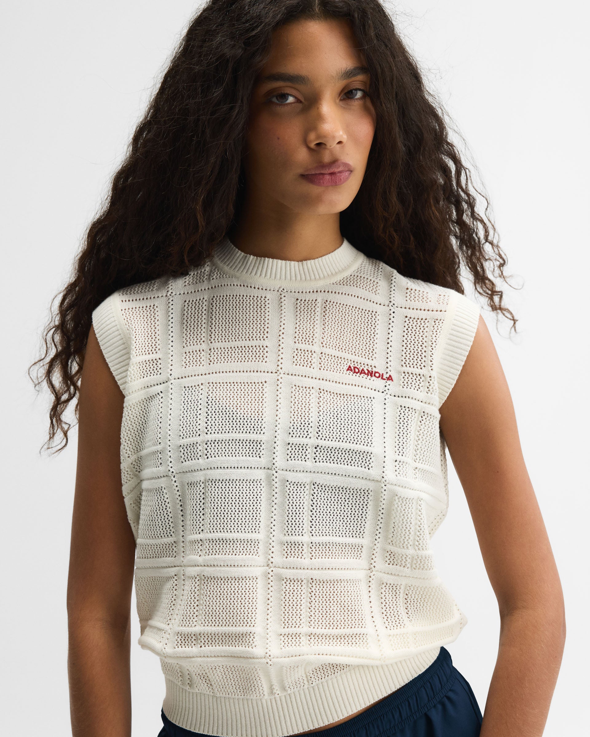 Jaquard Knit Vest Top - Marshmallow White – Adanola