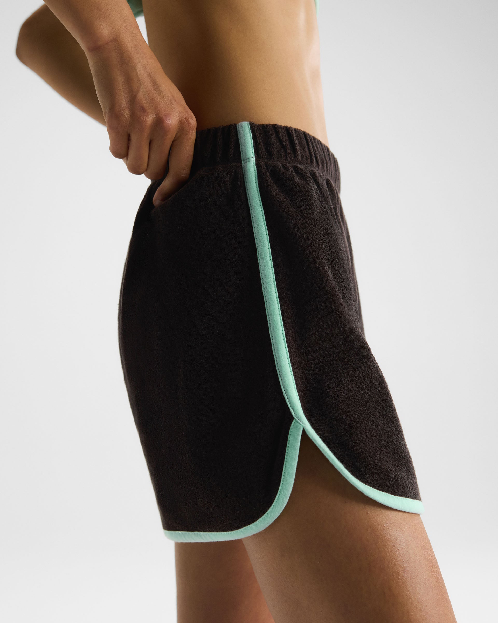Women's Towelling Piping Shorts - Coffee Bean | Adanola – Adanola