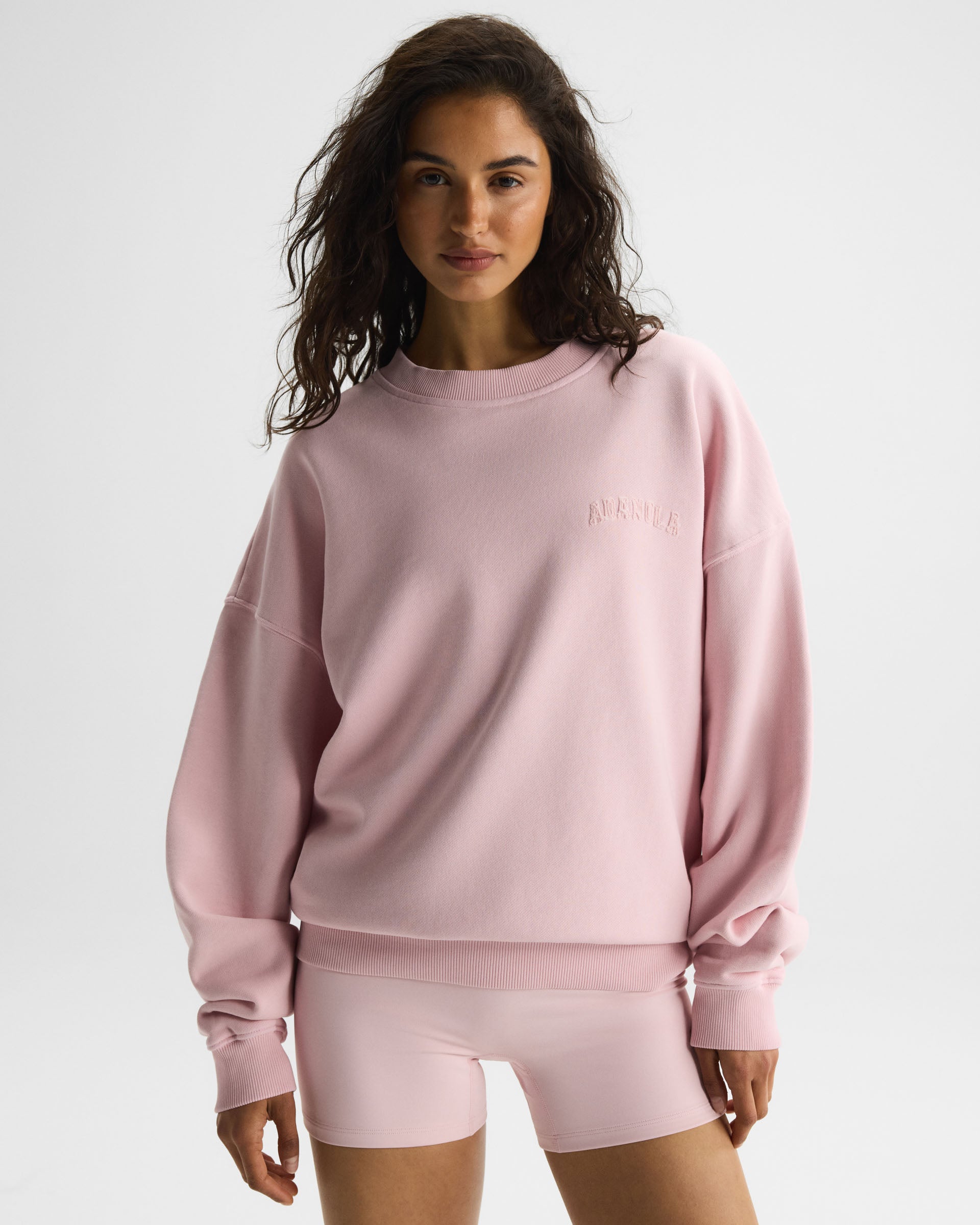 新品Everyday Oversized Sweatshirt Angora Varsity Applique Washed Oversized Sweatshirt - Soft Pink – Adanola