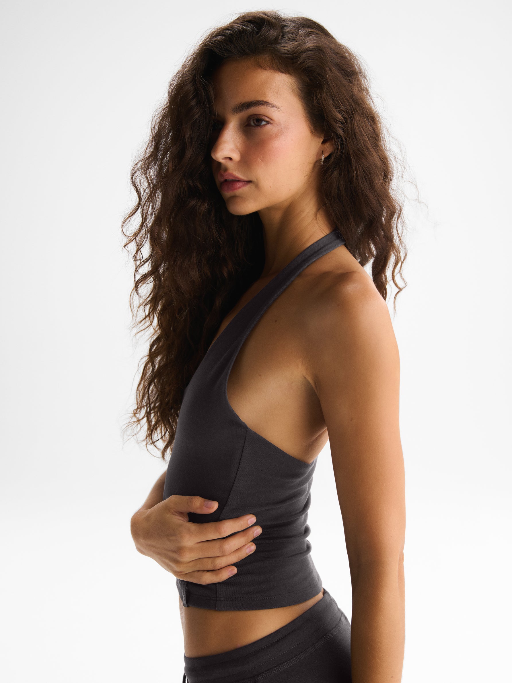 Soft Modal Halter Neck Tank Top - Coffee Bean