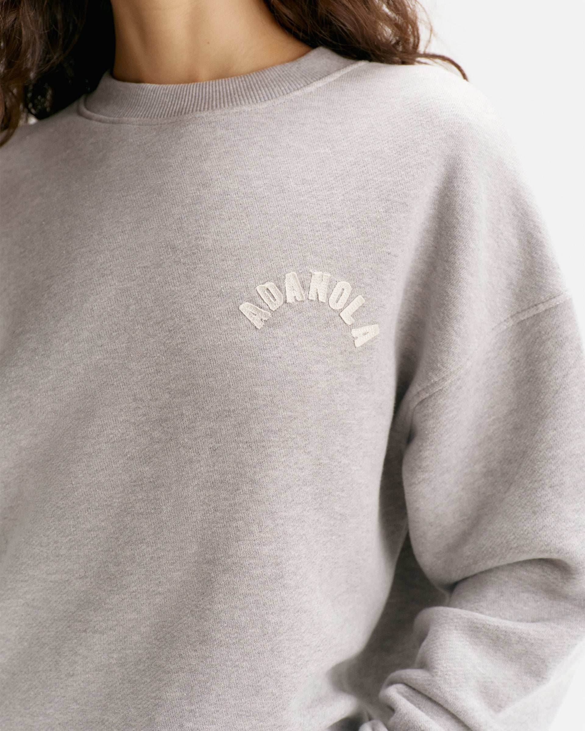 Classic Adanola Sport Applique Oversized Sweatshirt - Heather Grey/Marshmallow White