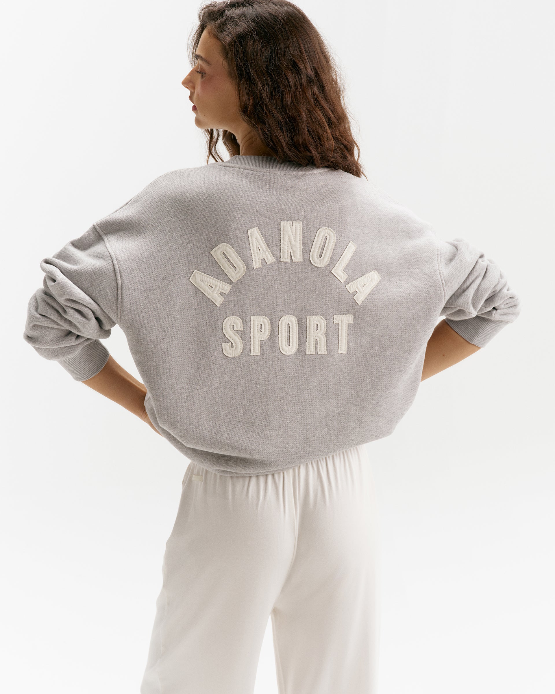 Classic Adanola Sport Applique Oversized Sweatshirt - Heather Grey/Marshmallow White