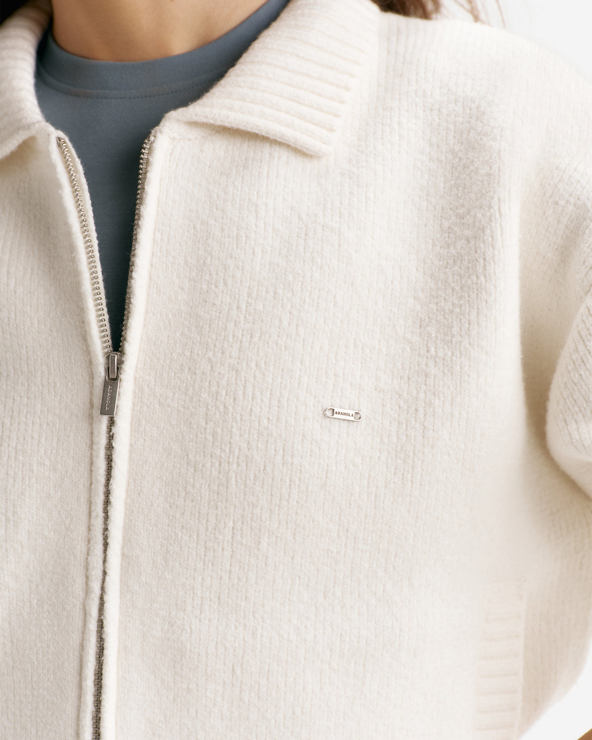 Knit Collared Bomber Jacket - Marshmallow White