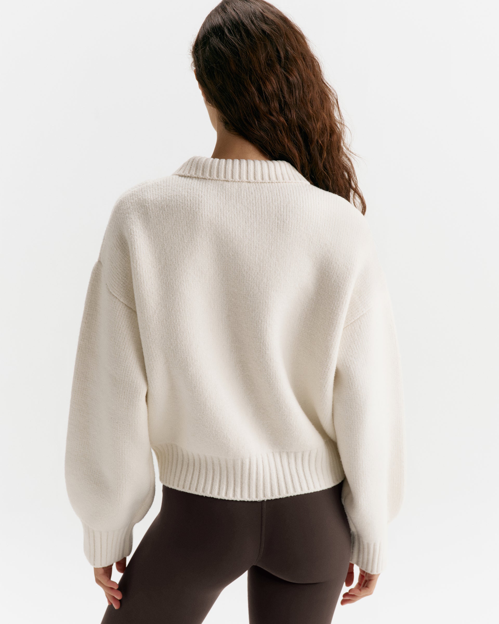 Knit Collared Bomber Jacket - Marshmallow White