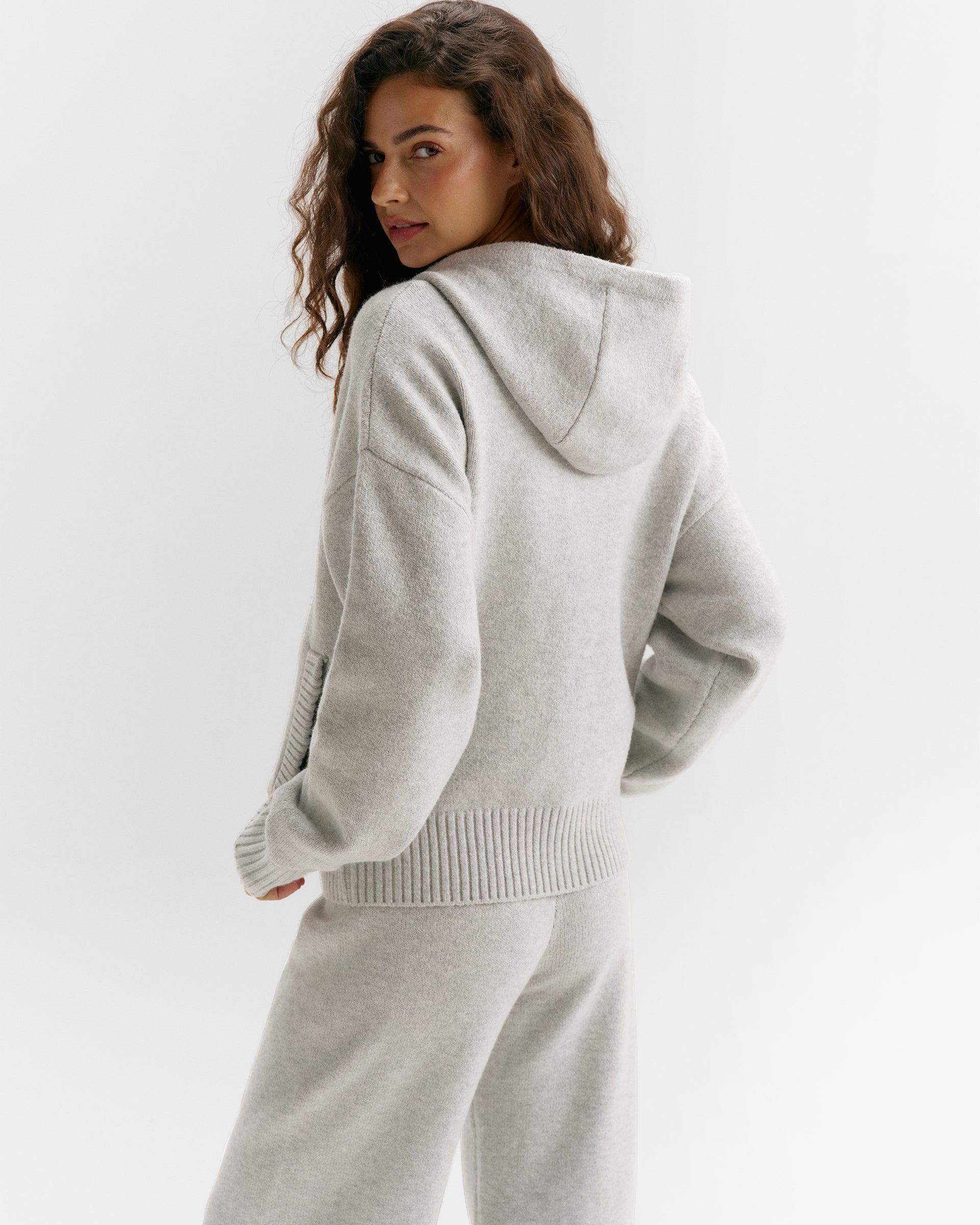 Adanola Knit Hooded Bomber Jacket - Light Grey Melange