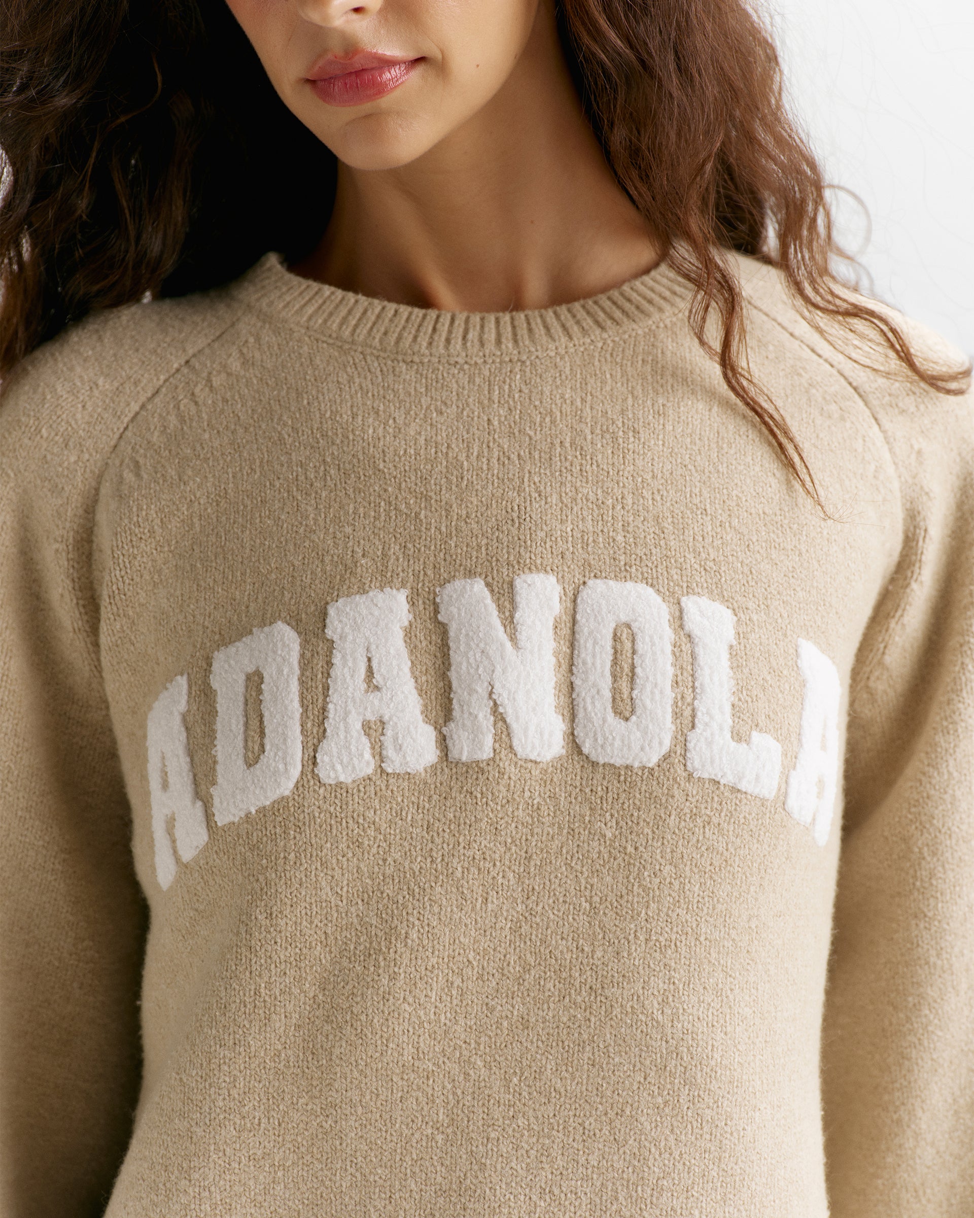 Varsity Boucle Oversized Knit Sweatshirt - Oatmeal