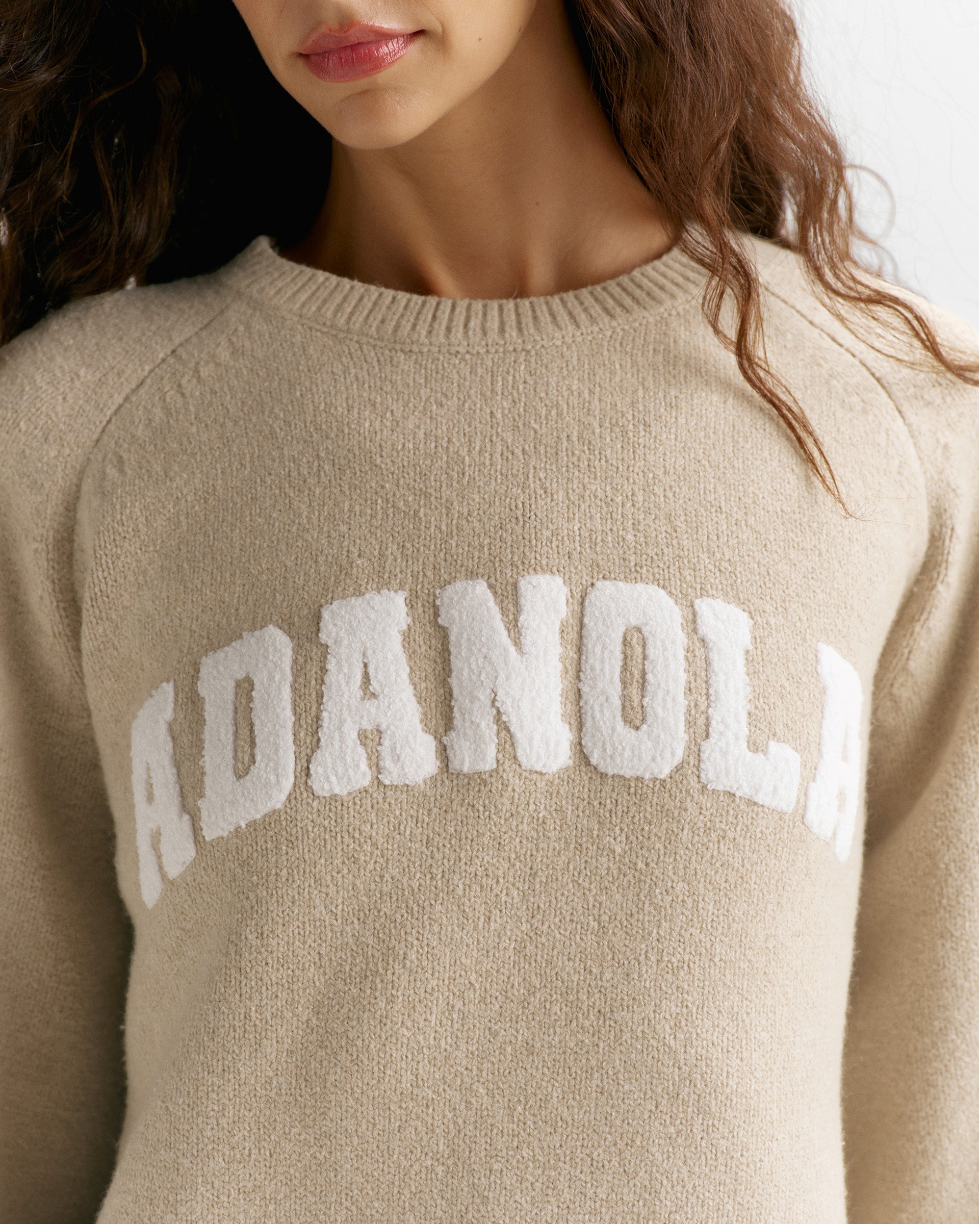 Varsity Boucle Oversized Knit Sweatshirt - Oatmeal