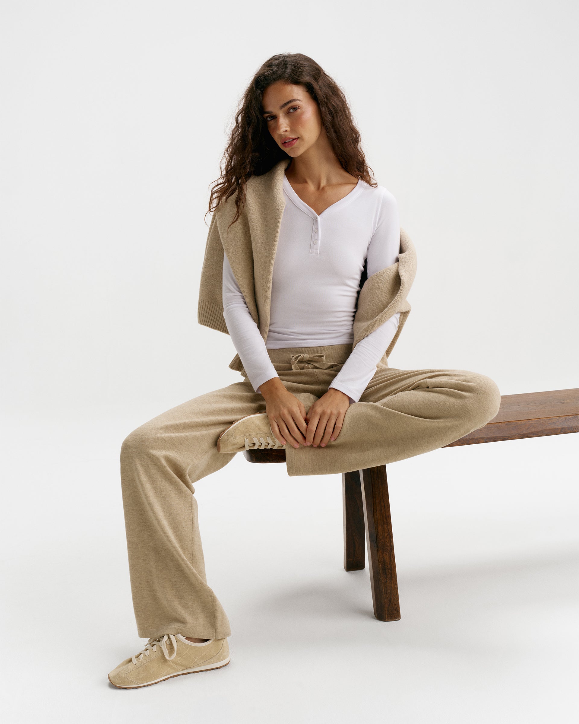 Adanola Knit Straight Leg Trousers - Oatmeal