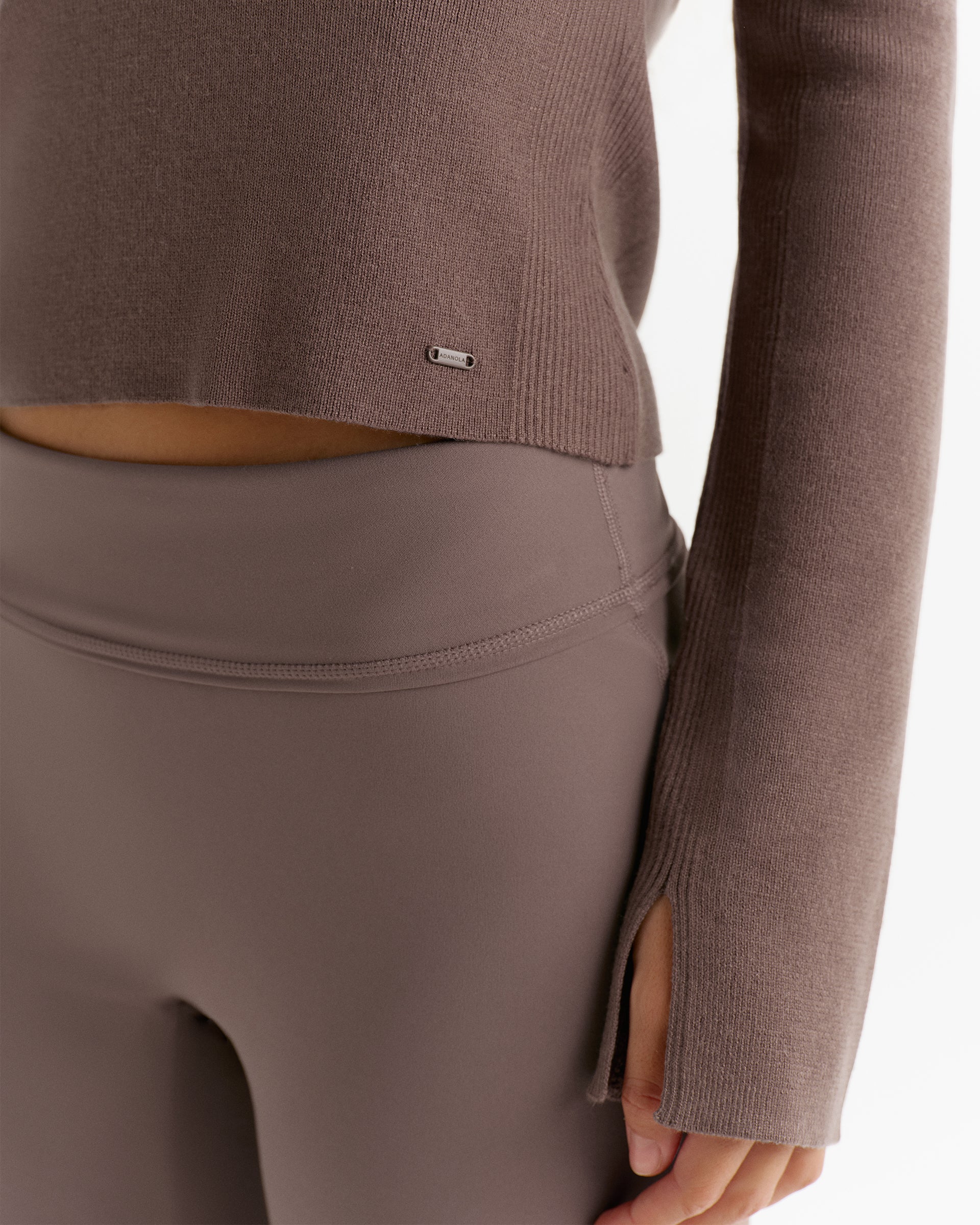 Knit Collar Long Sleeve Top - Hazelnut Brown