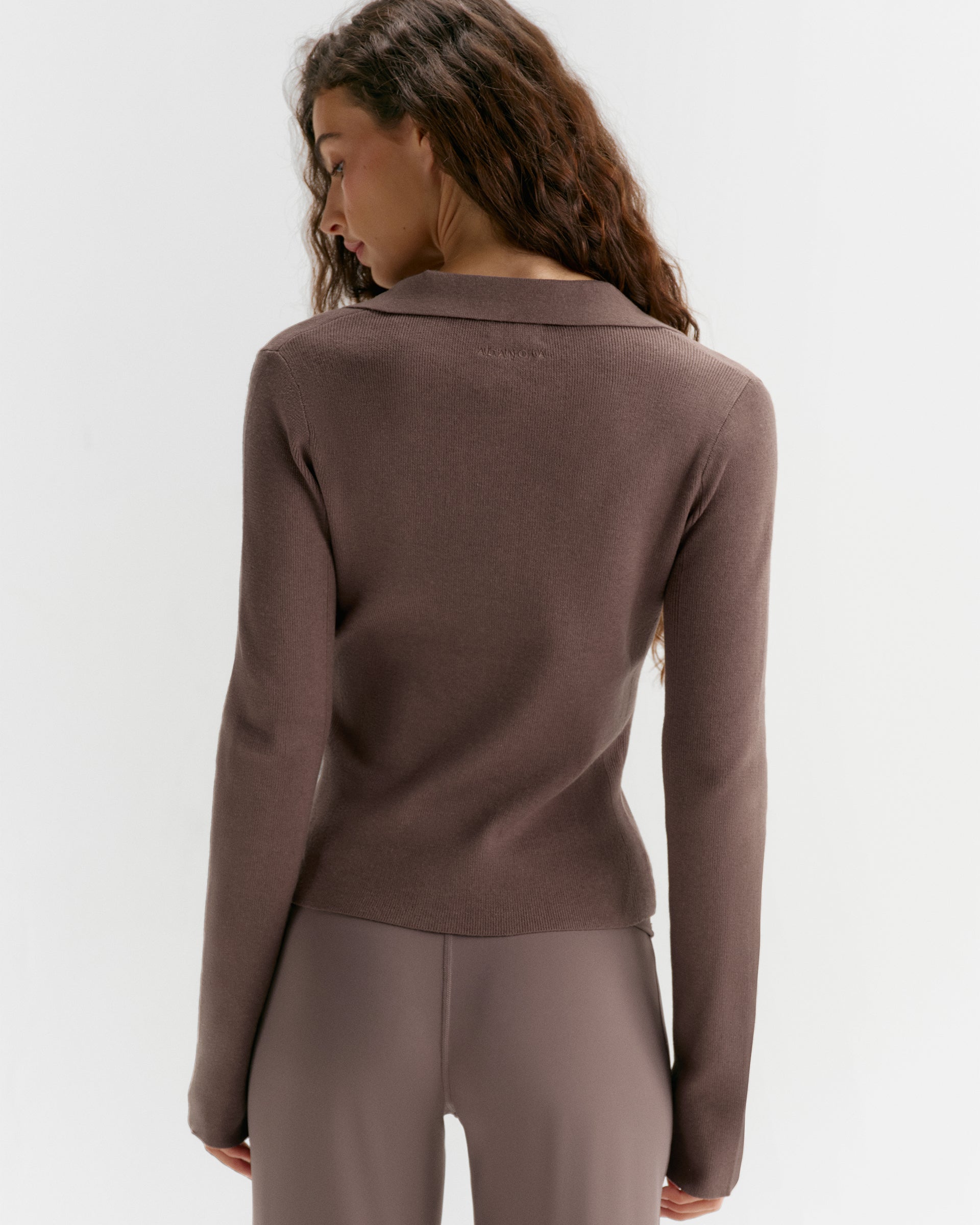 Knit Collar Long Sleeve Top - Hazelnut Brown