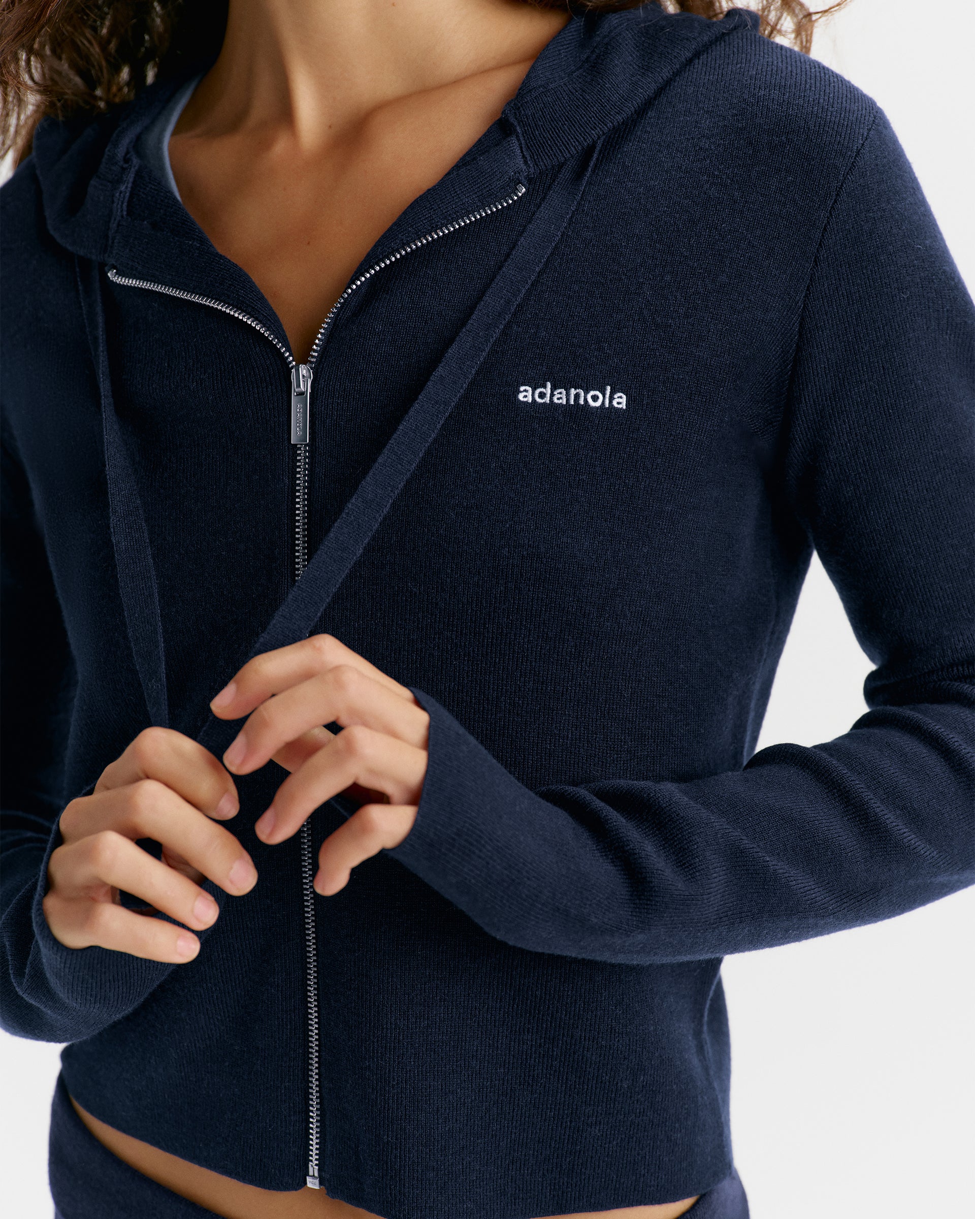 Adanola Knit Zip Up Hoodie - Navy Blue