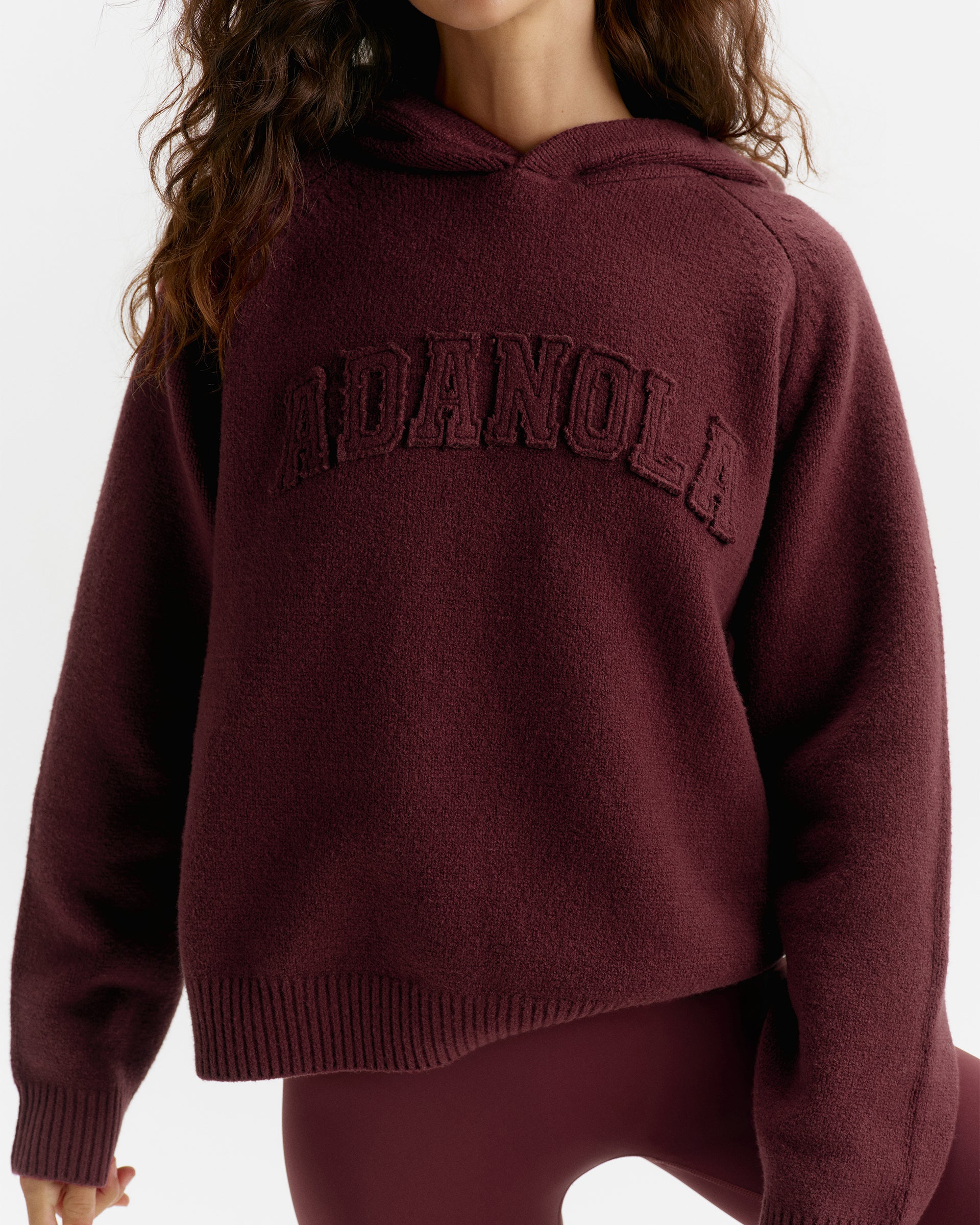 Varsity Oversized Knit Hoodie - Damson Red