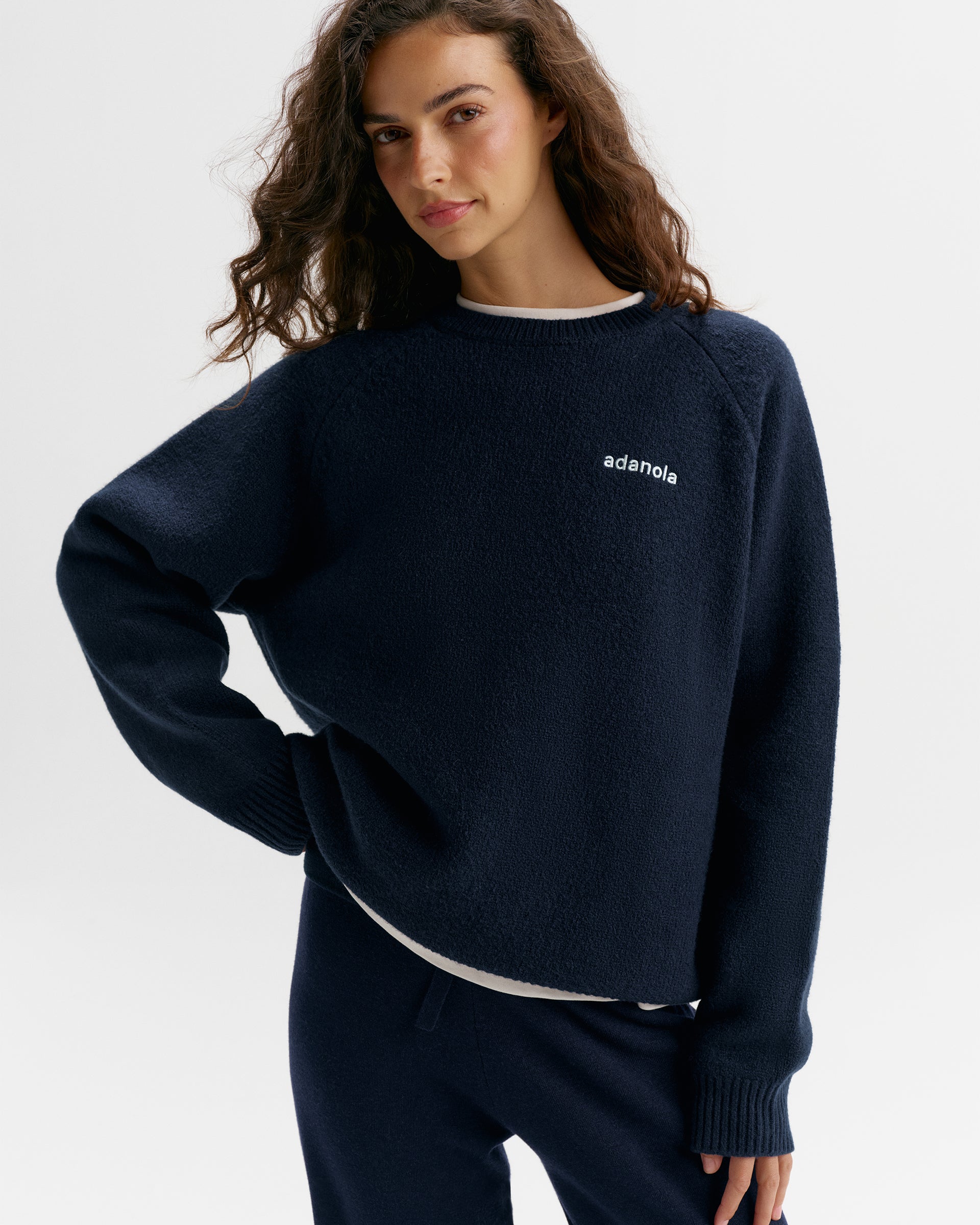 Chest Adanola Oversized Knit Sweatshirt - Navy Blue