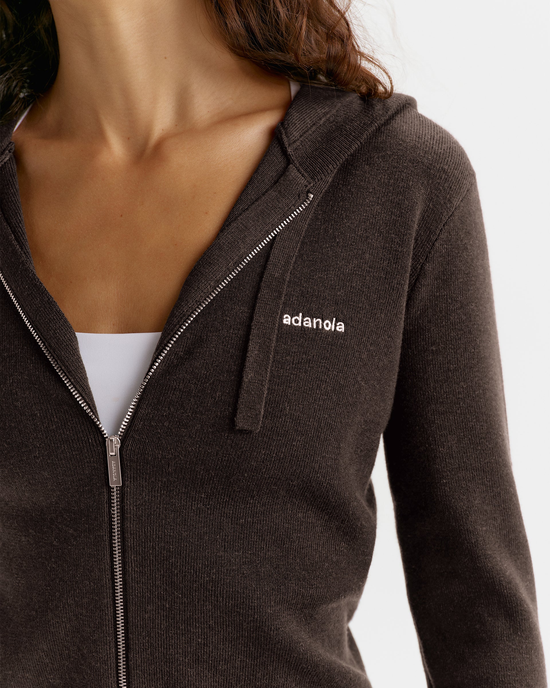 Adanola Knit Zip Up Hoodie - Coffee Bean