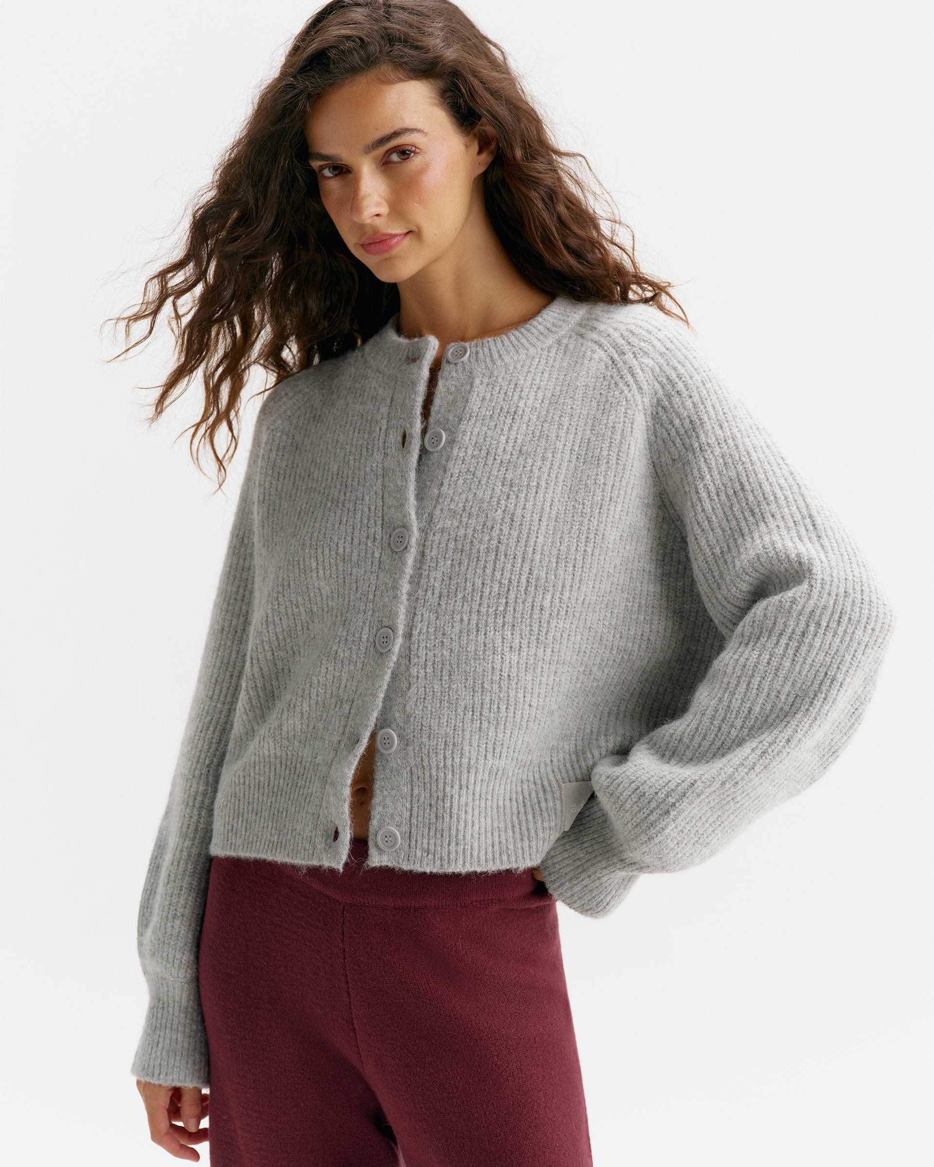 Knit Button Up Cardigan - Light Grey Melange
