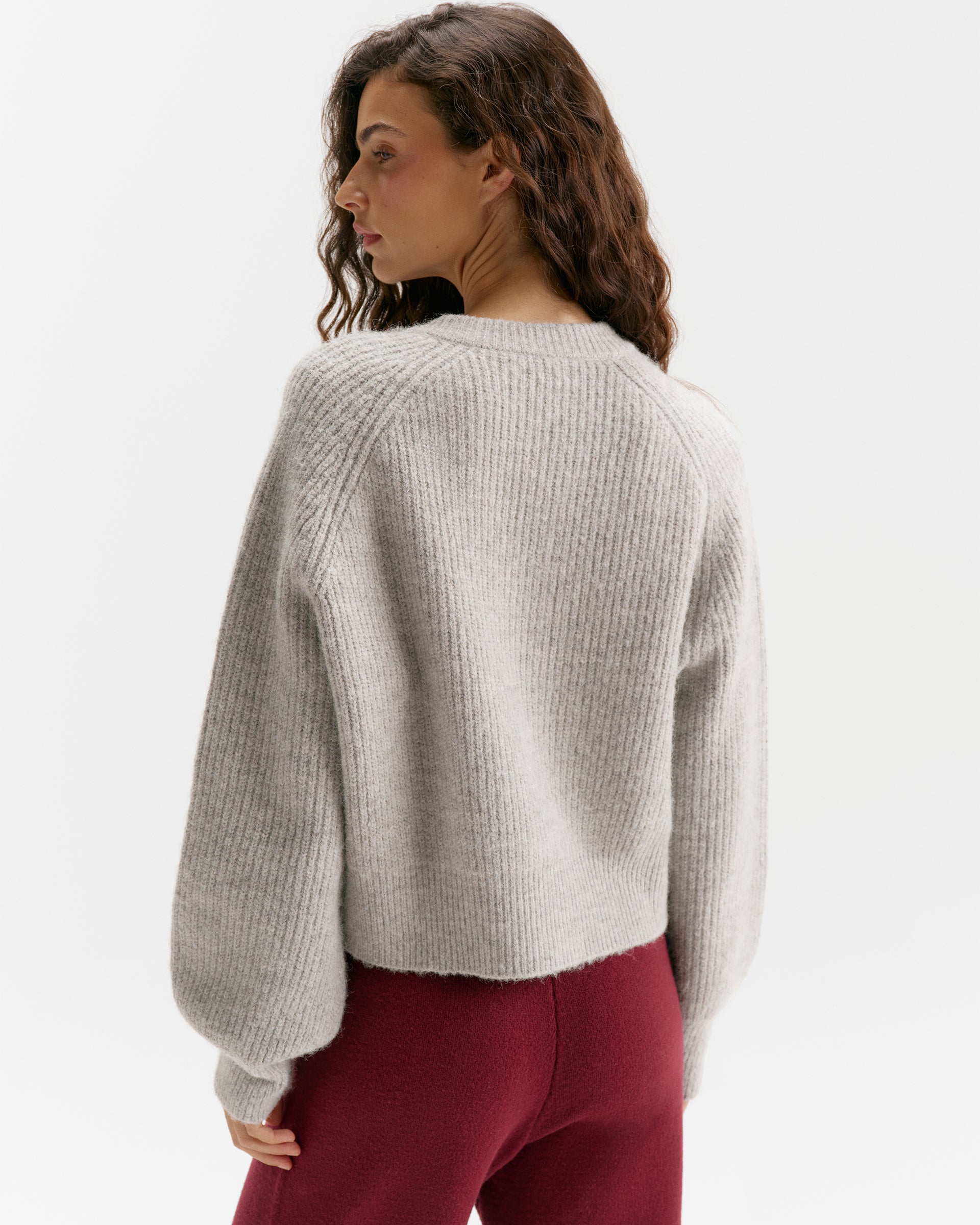 Knit Button Up Cardigan - Light Grey Melange