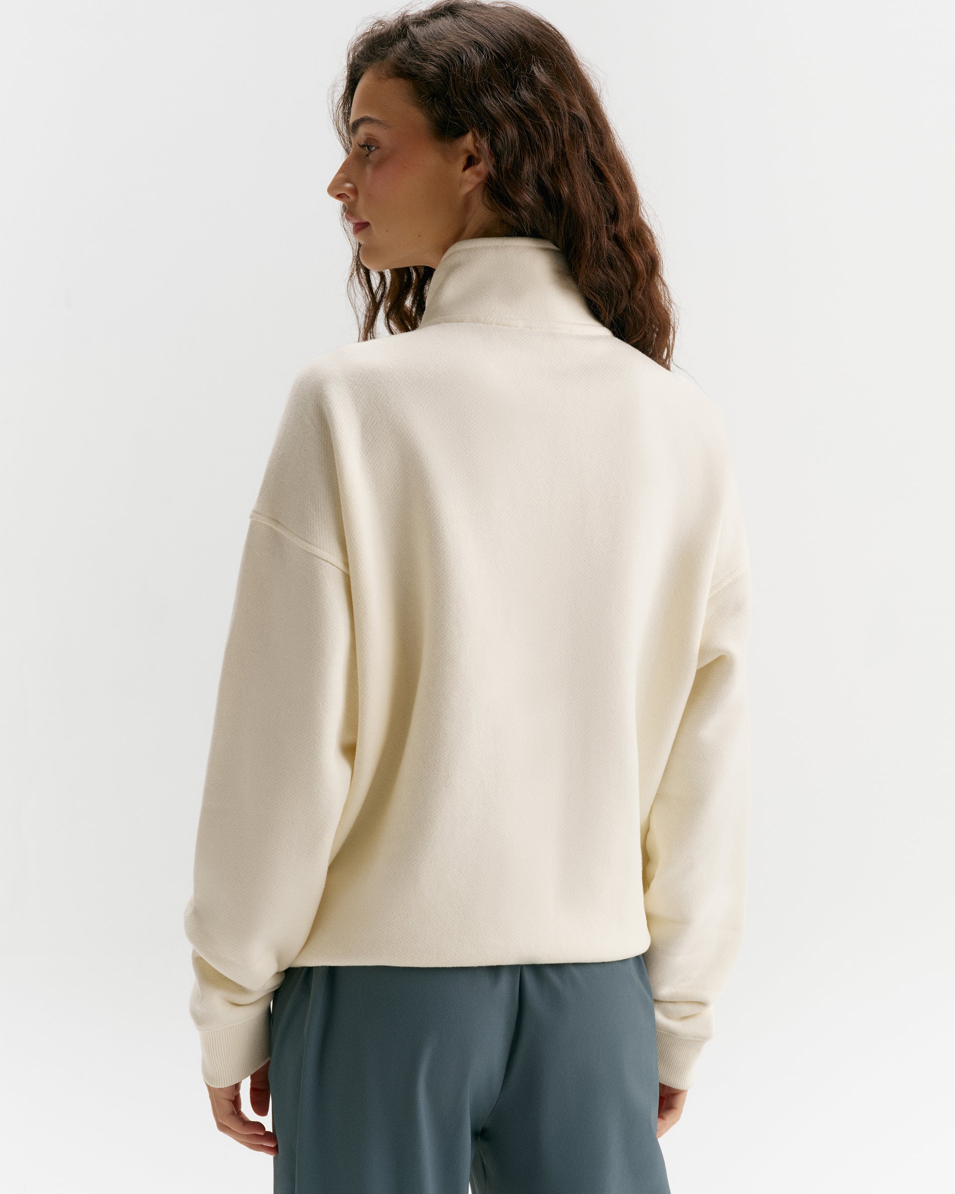 Classic Adanola Script Relaxed Zip Through Funnel Neck Sweatshirt - Marshmallow White/Storm Blue