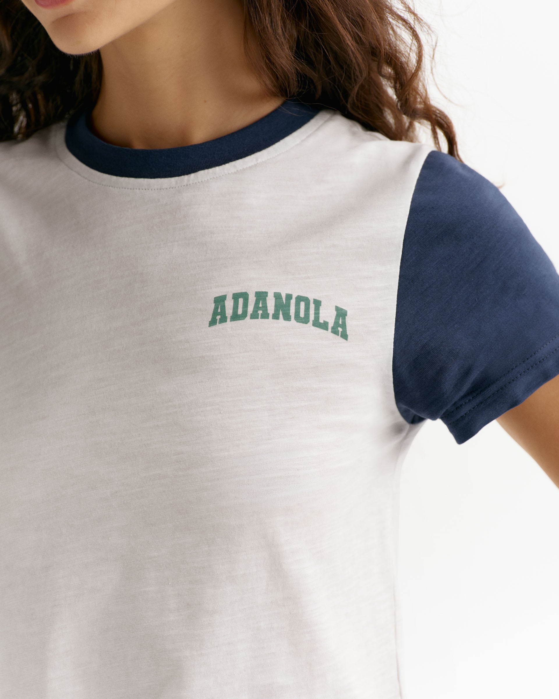 Varsity Colour Block Classic Slub T-shirt - White/Navy Blue