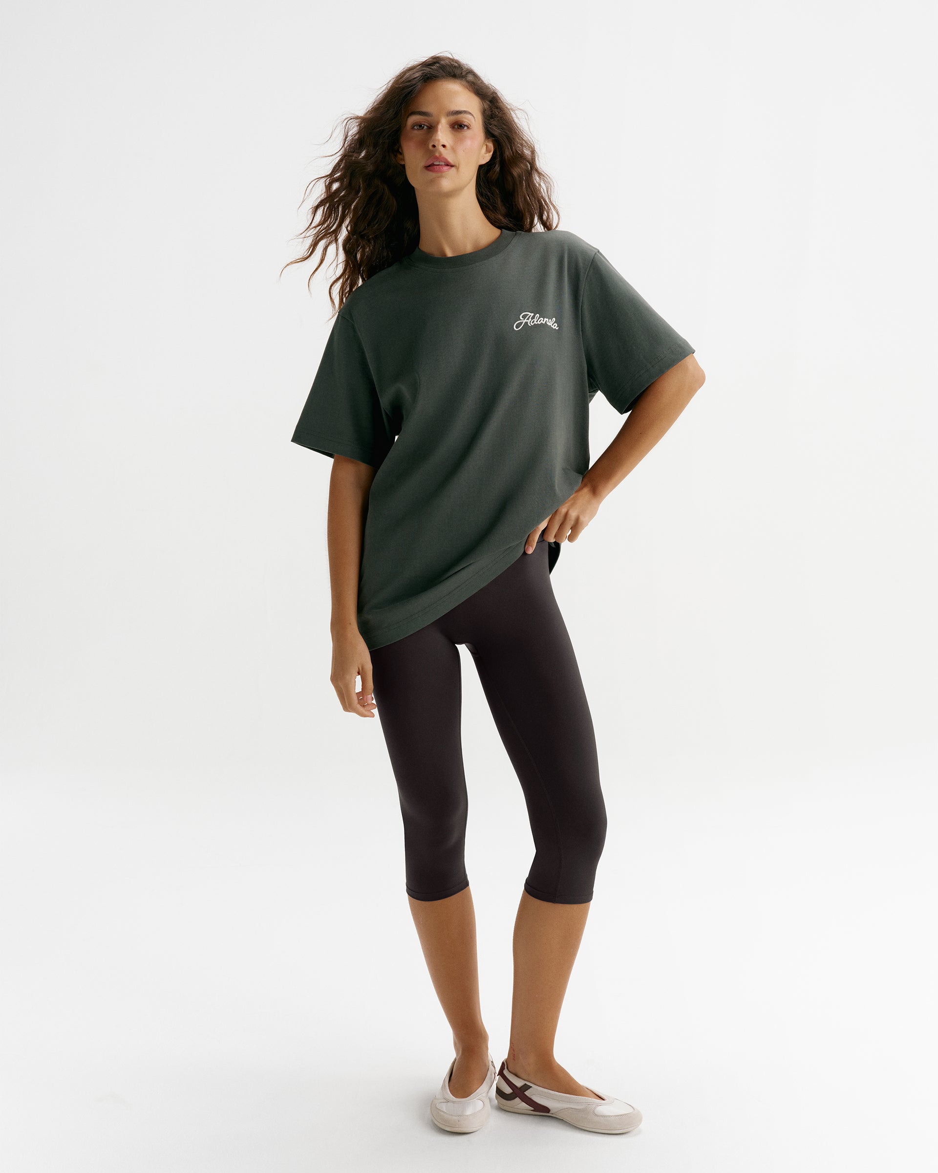 Adanola Script Embroidered Short Sleeve Oversized T-shirt - Sea Green/Marshmallow White