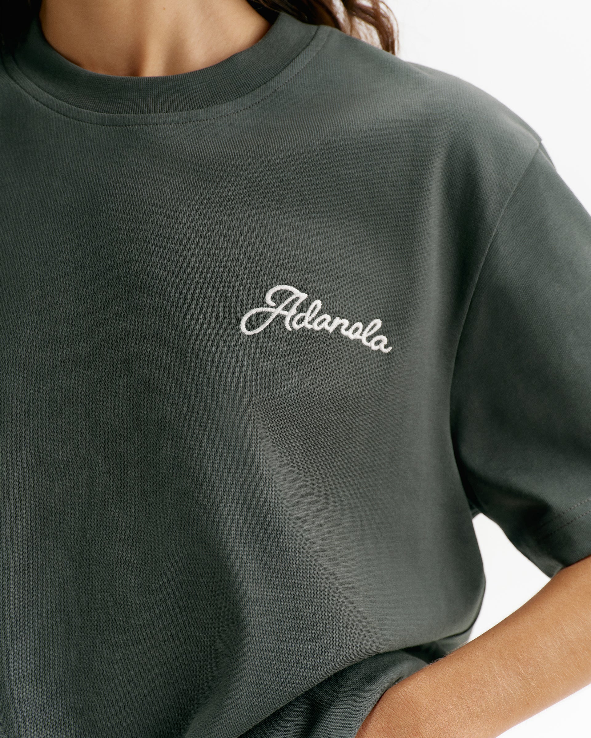 Adanola Script Embroidered Short Sleeve Oversized T-shirt - Sea Green/Marshmallow White