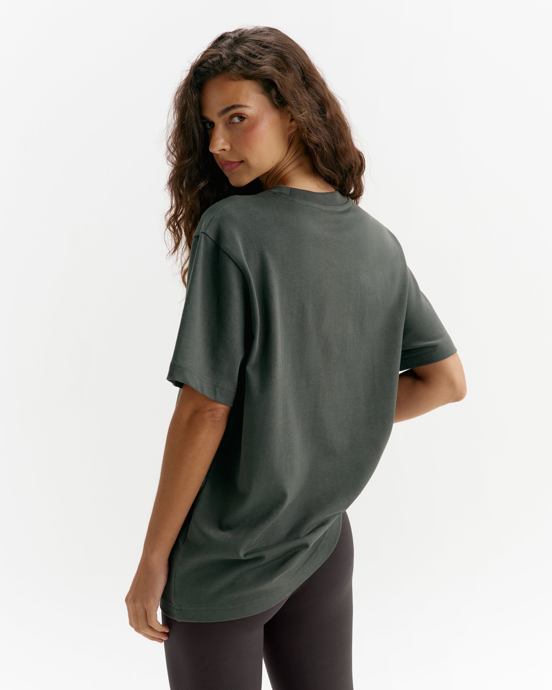 Adanola Script Embroidered Short Sleeve Oversized T-shirt - Sea Green/Marshmallow White