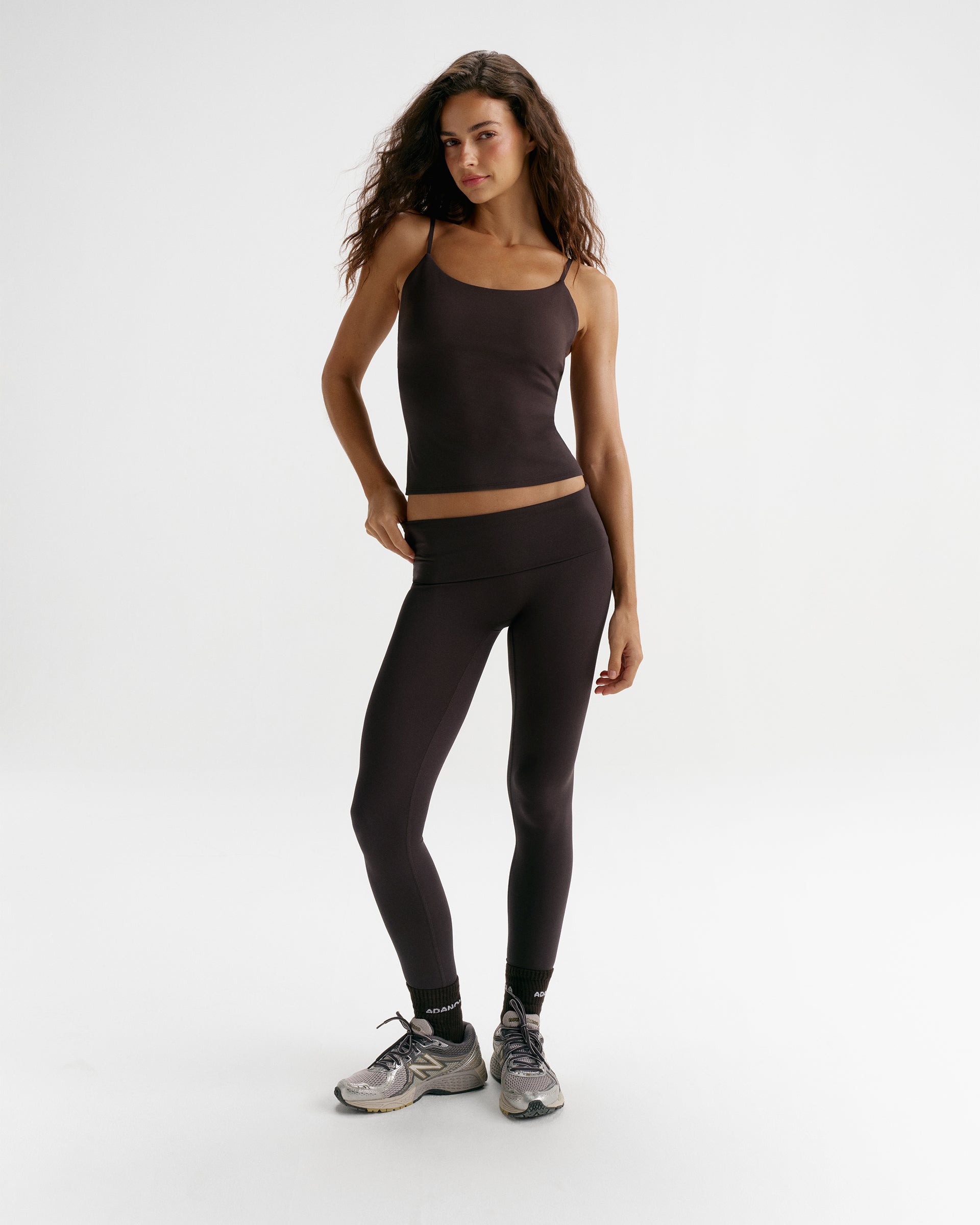 Fold Over Yoga Leggings - Coffee Bean