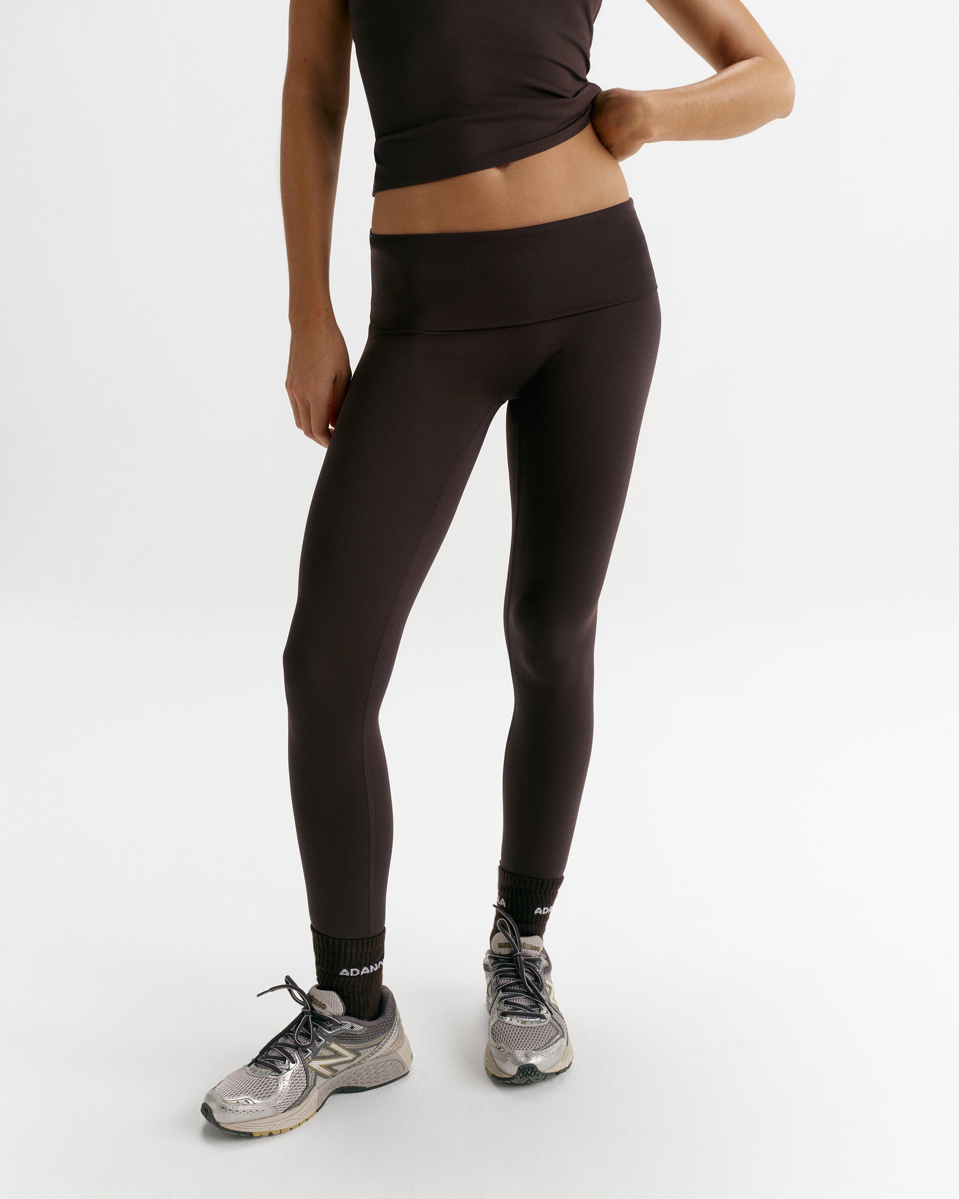 Fold Over Yoga Leggings - Coffee Bean