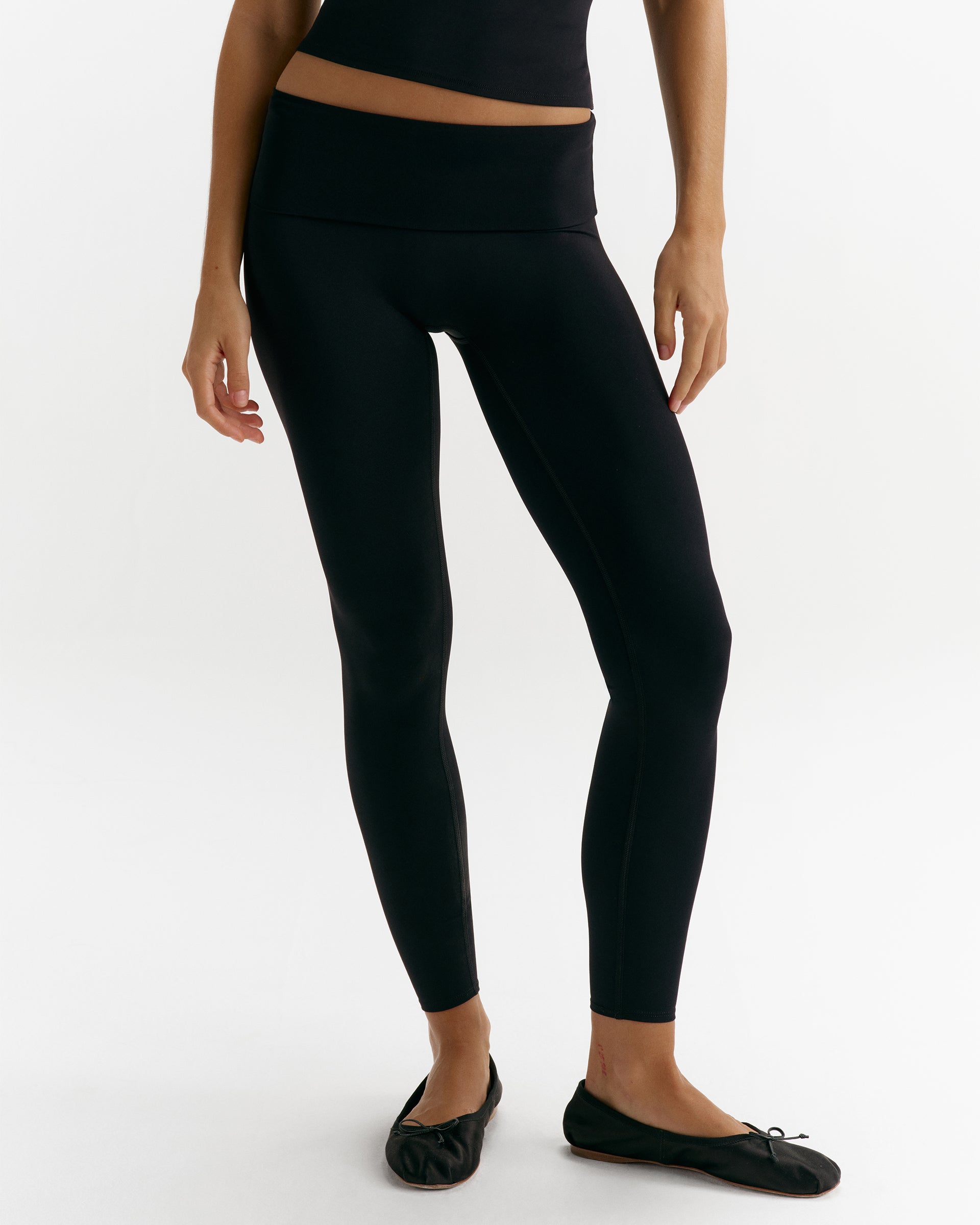 Women's Low Rise Fold Over Yoga Leggings - Black | Adanola – Adanola