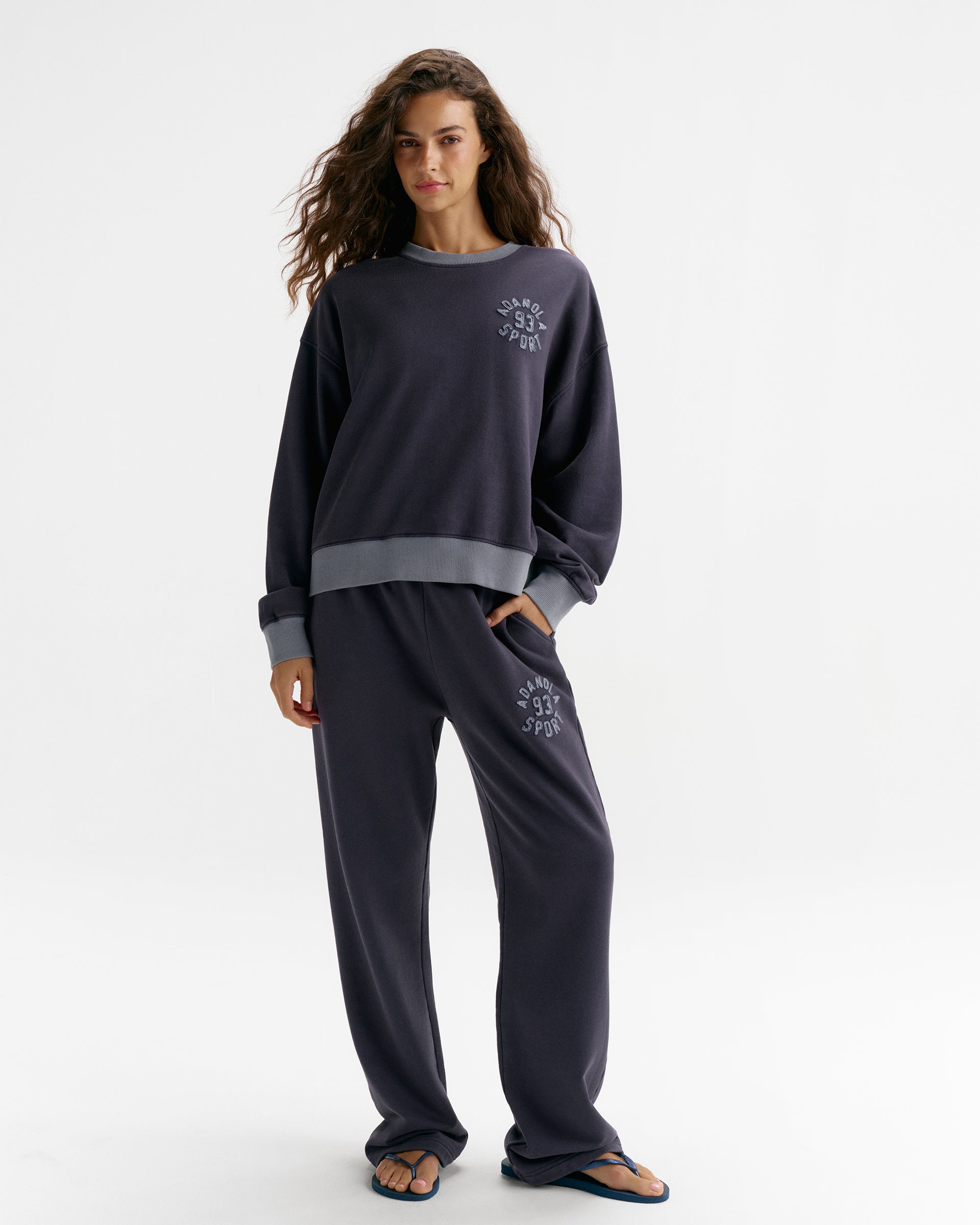 AS Contrast Rib Washed Sweatshirt - Navy Blue/Slate Blue