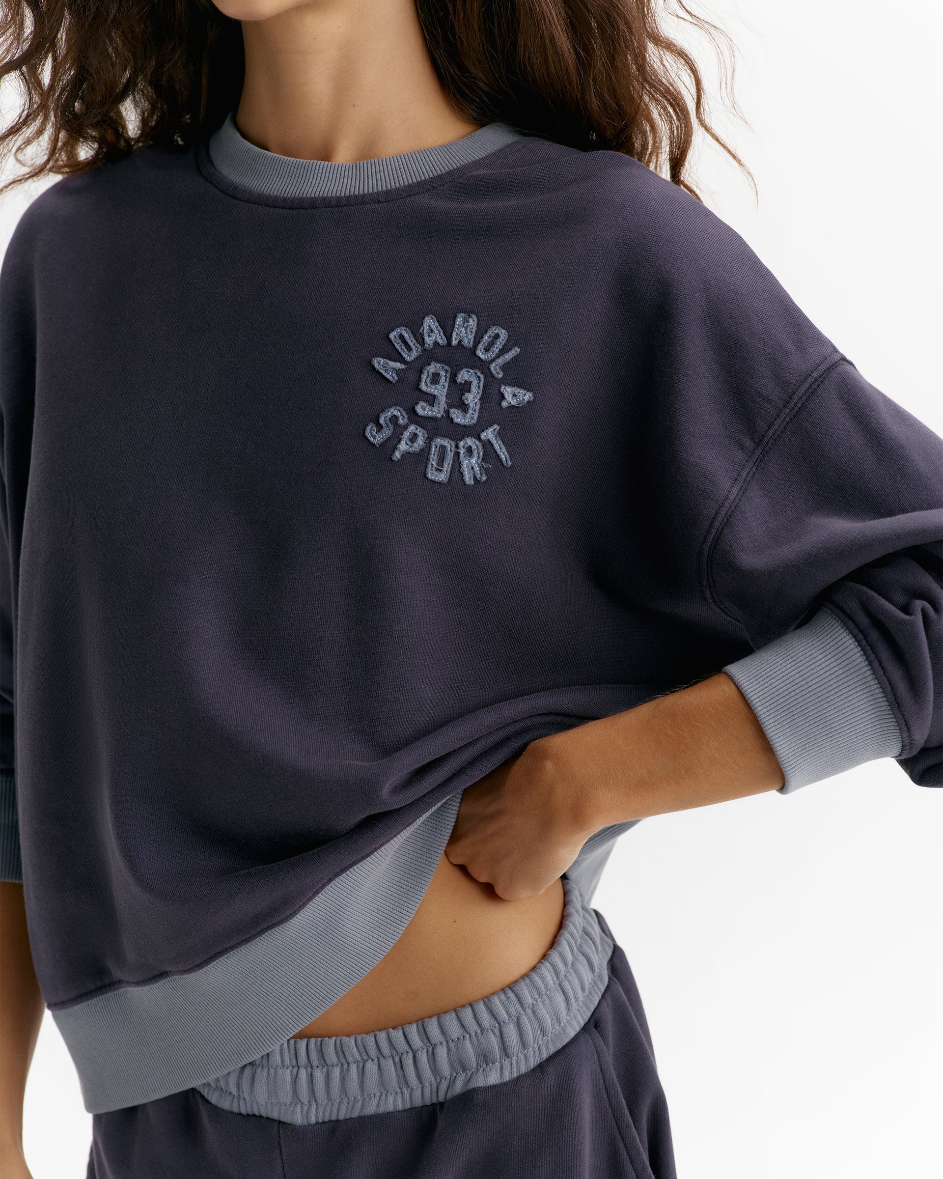 AS Contrast Rib Washed Sweatshirt - Navy Blue/Slate Blue